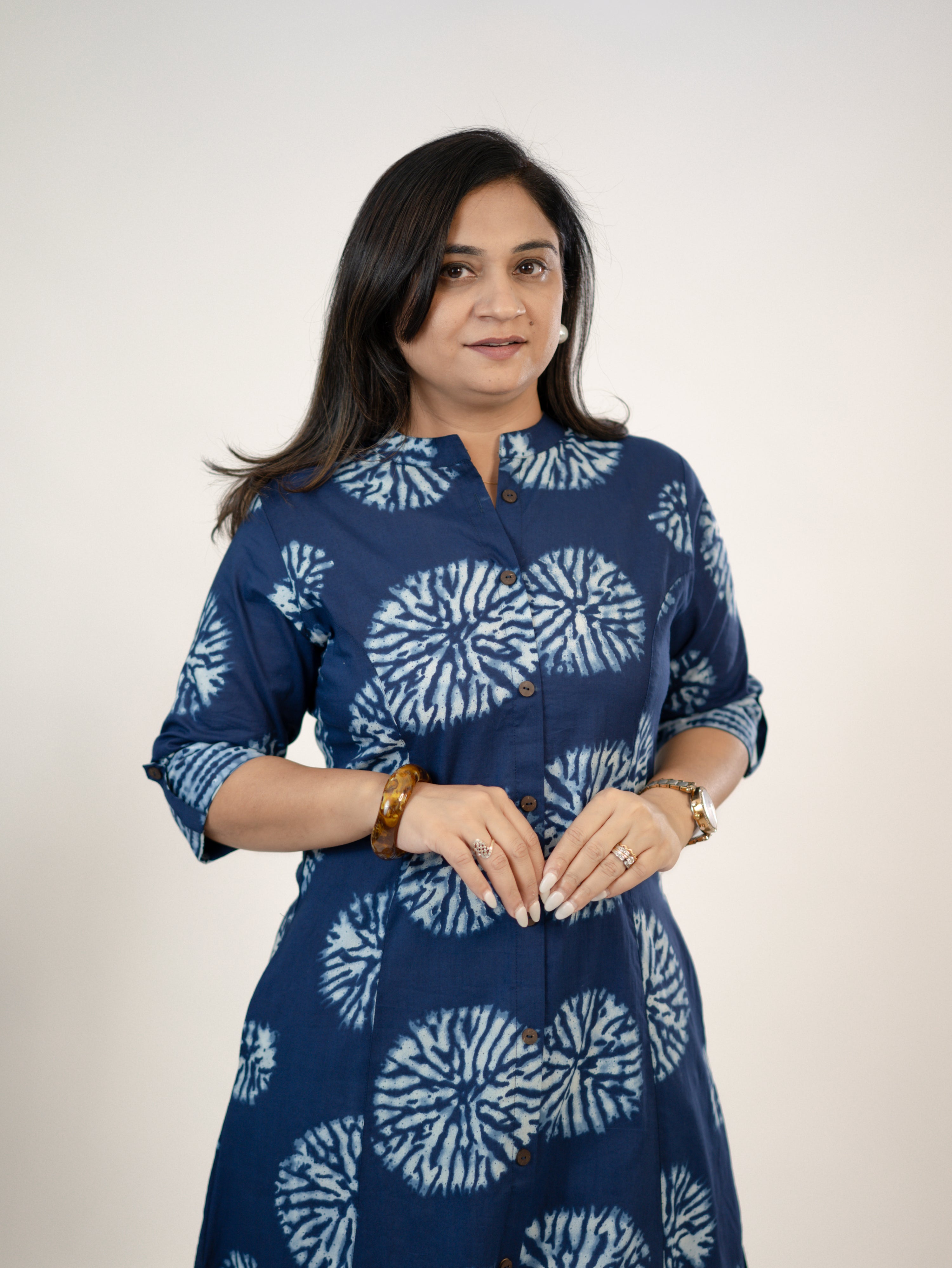 Geet Indigo Cotton A-line Kurta Set