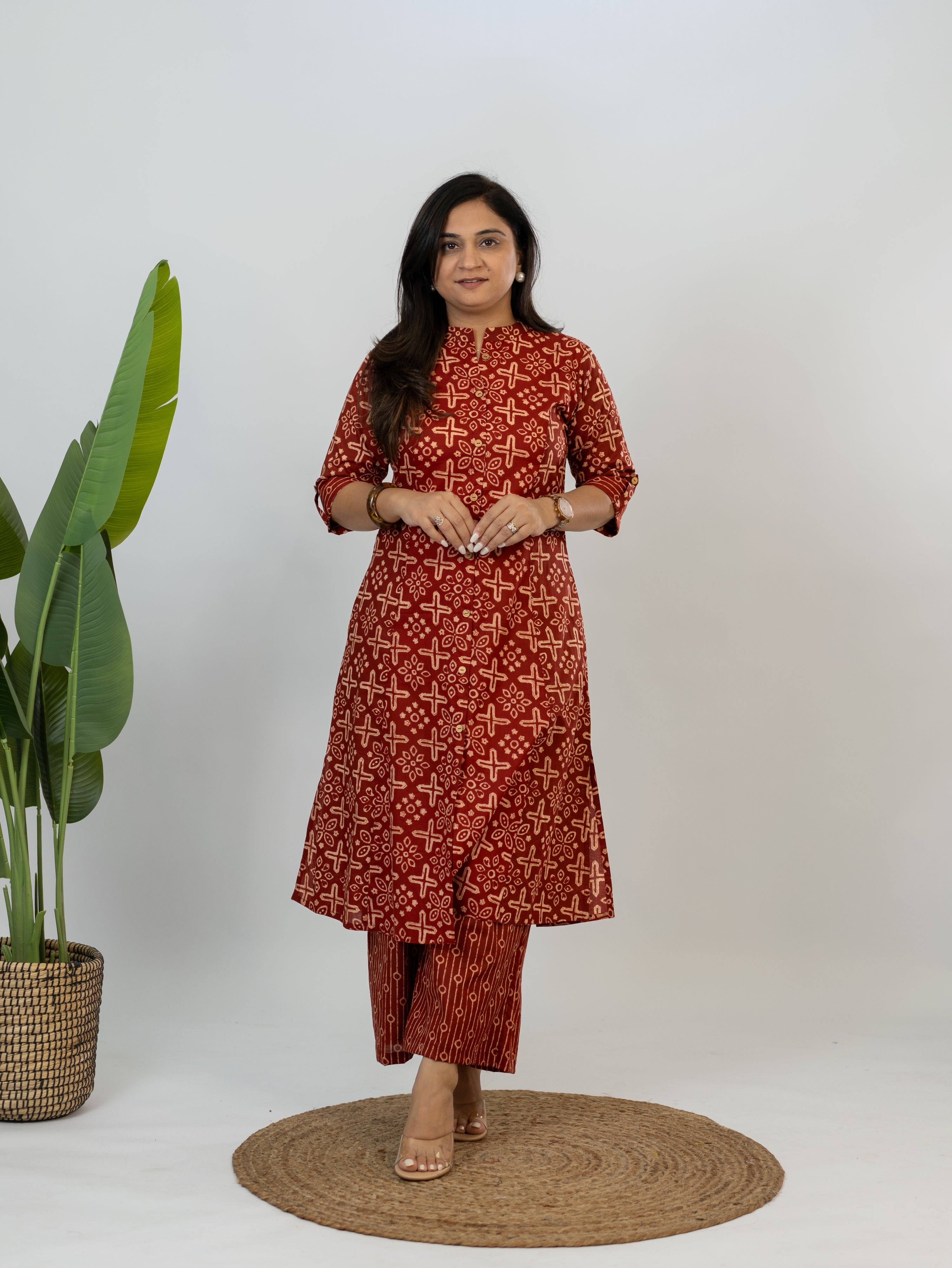 Mitika Red Cotton A-line Cotton Kurta Set