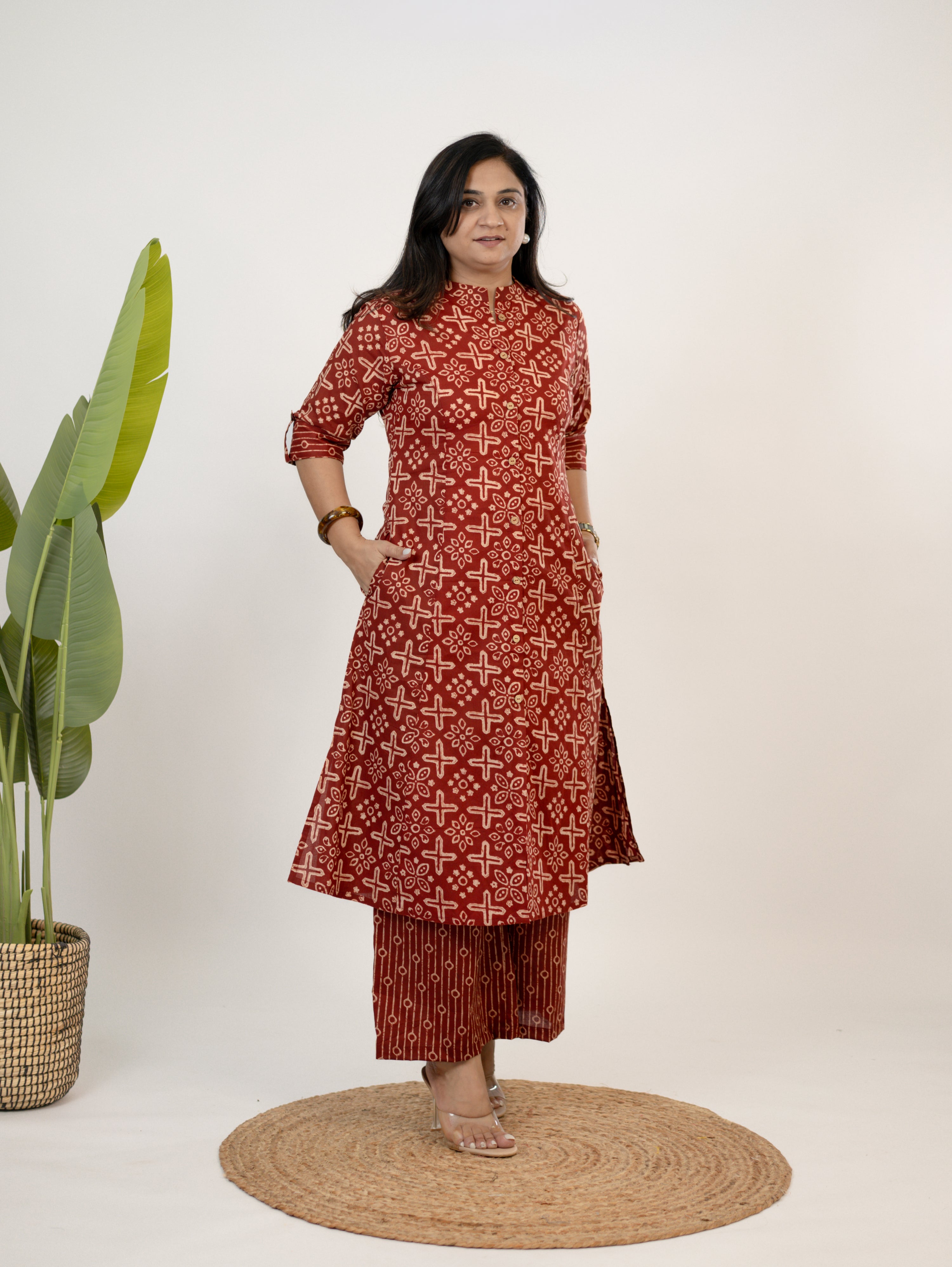 Mitika Red Cotton A-line Cotton Kurta Set