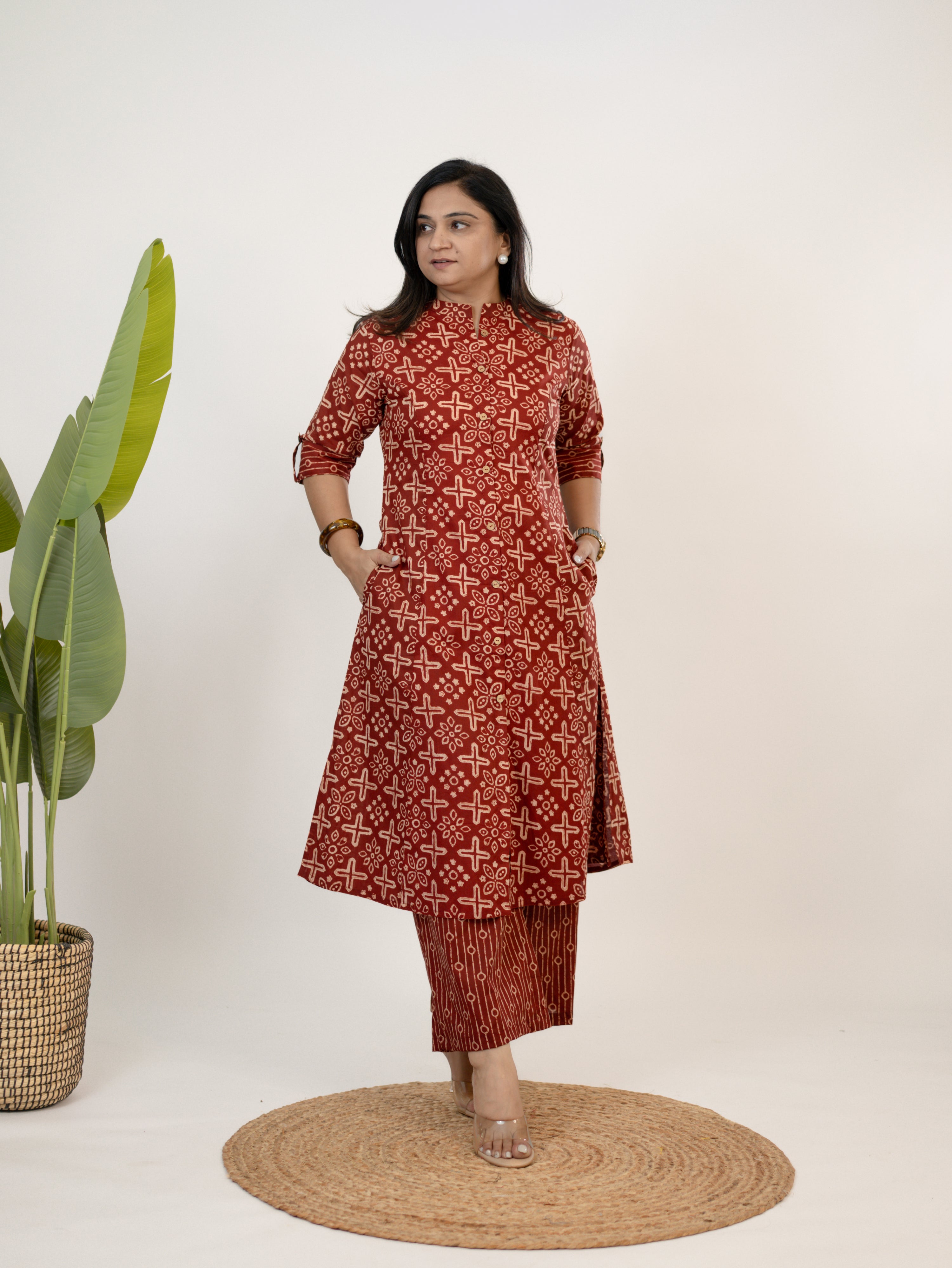 Mitika Red Cotton A-line Cotton Kurta Set