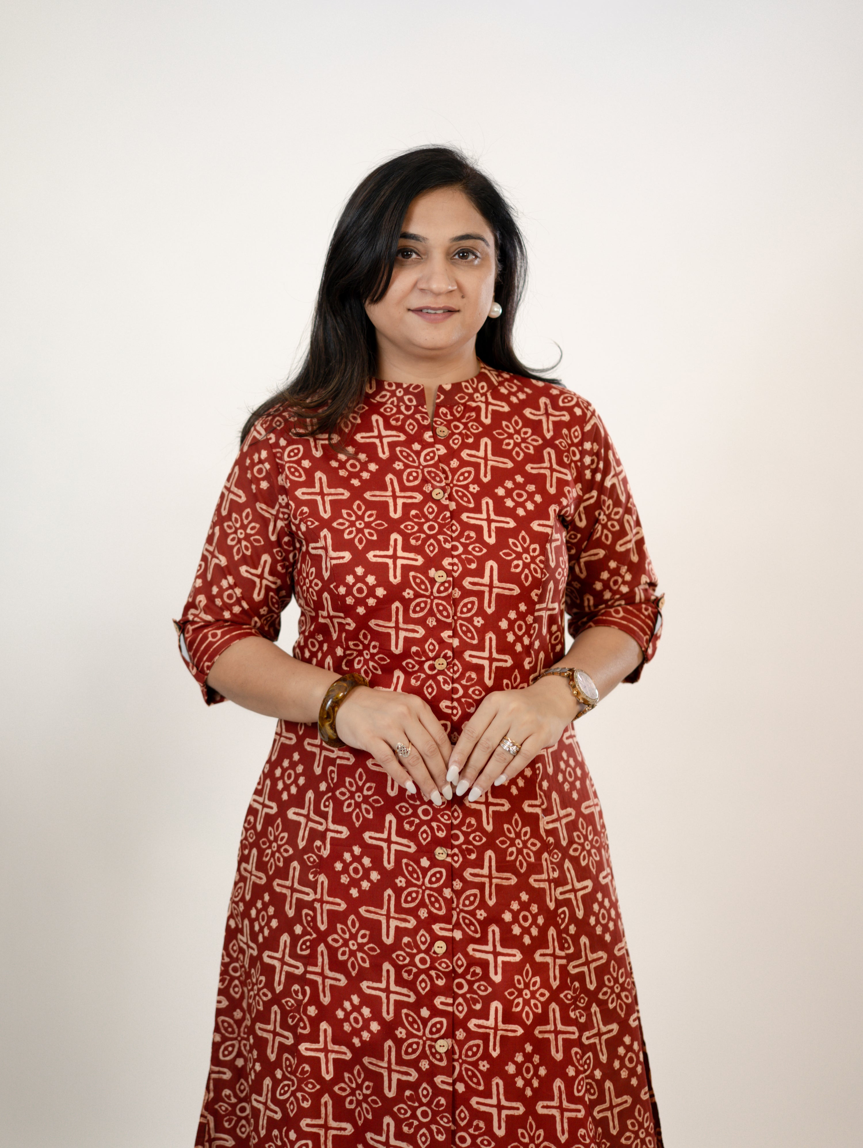 Mitika Red Cotton A-line Cotton Kurta Set