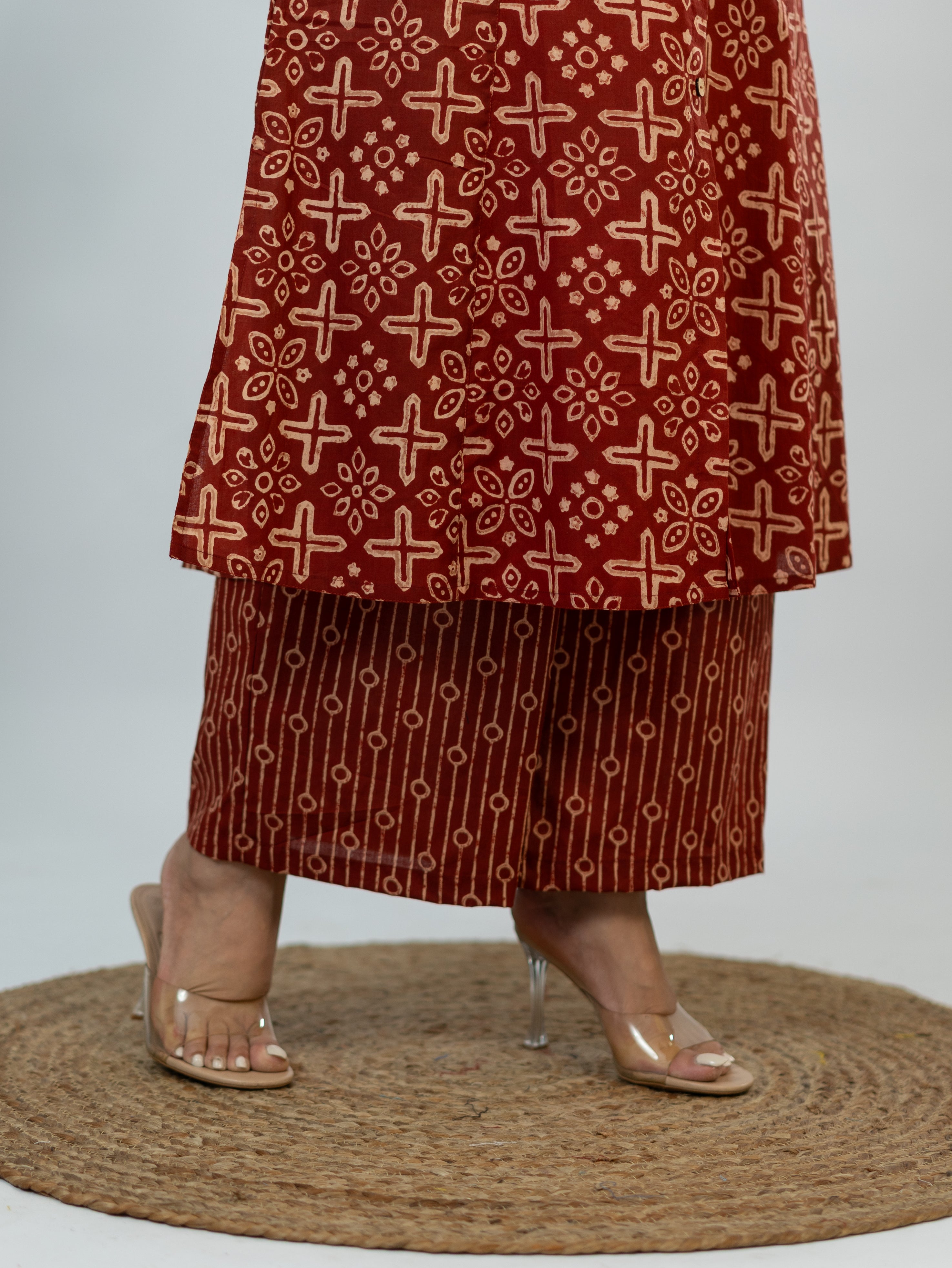 Mitika Red Cotton A-line Cotton Kurta Set