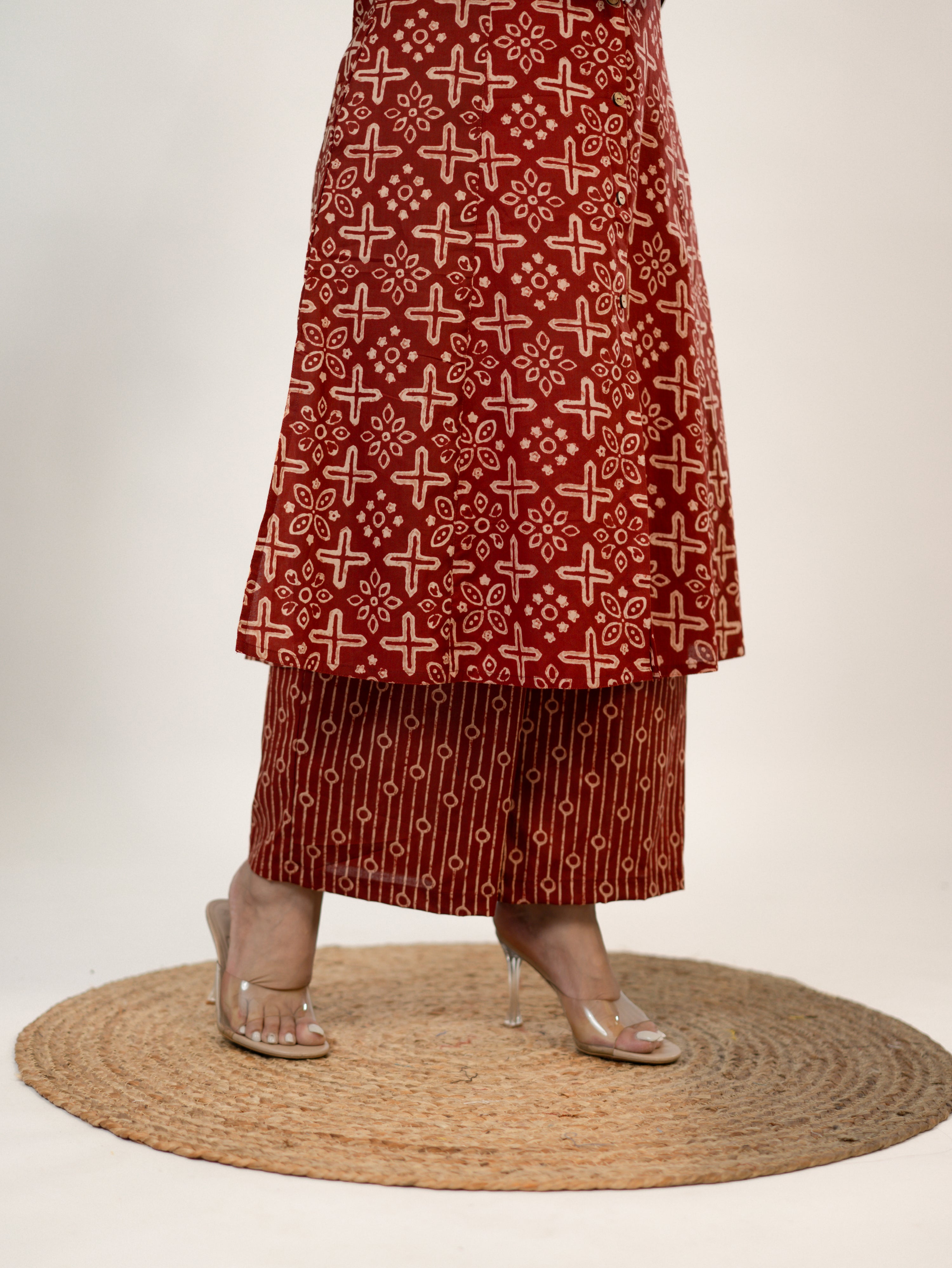 Mitika Red Cotton A-line Cotton Kurta Set