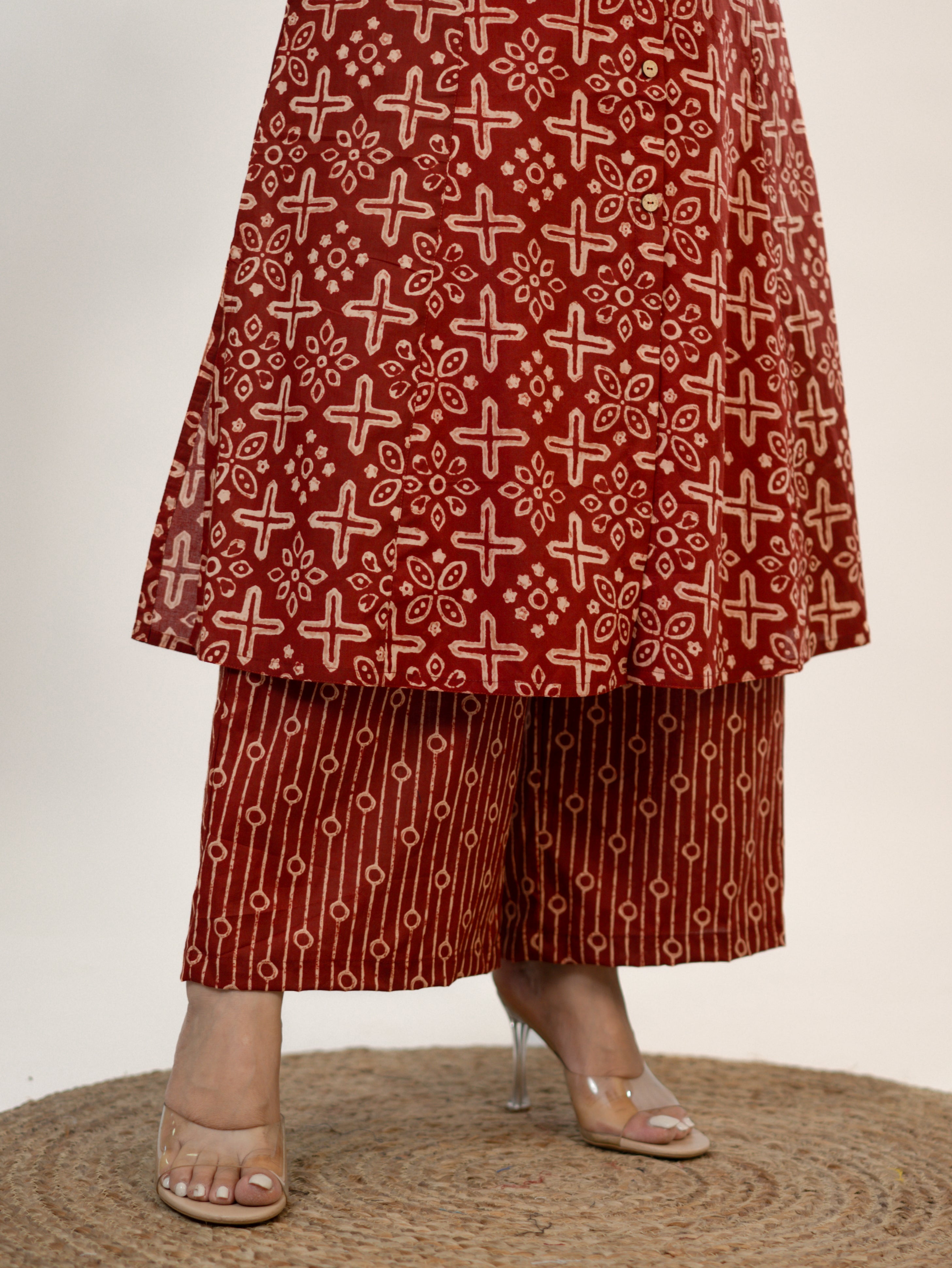 Mitika Red Cotton A-line Cotton Kurta Set