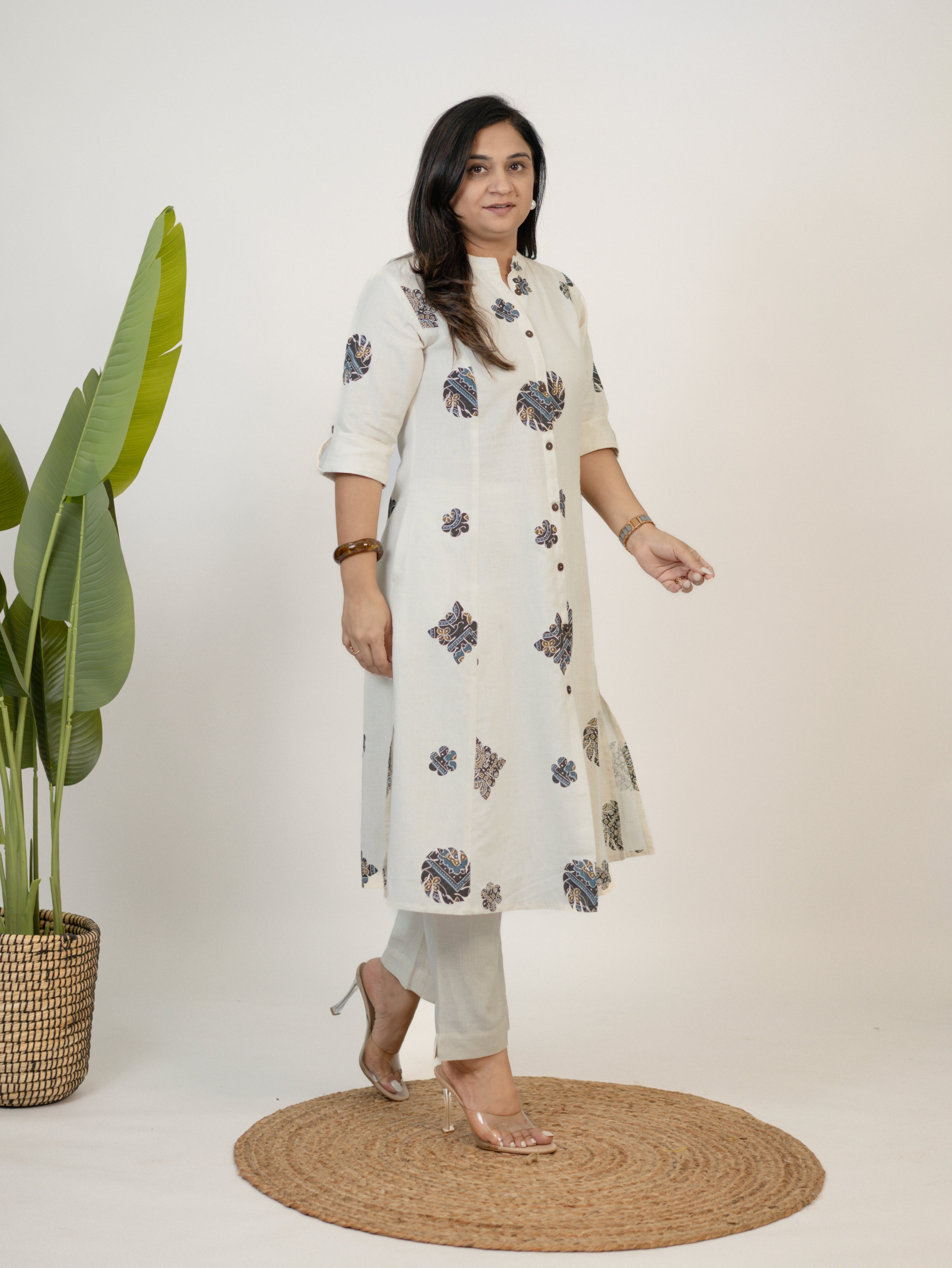 Sukoon OffWhite Cotton Ajrakh A-line Cotton Kurta Set