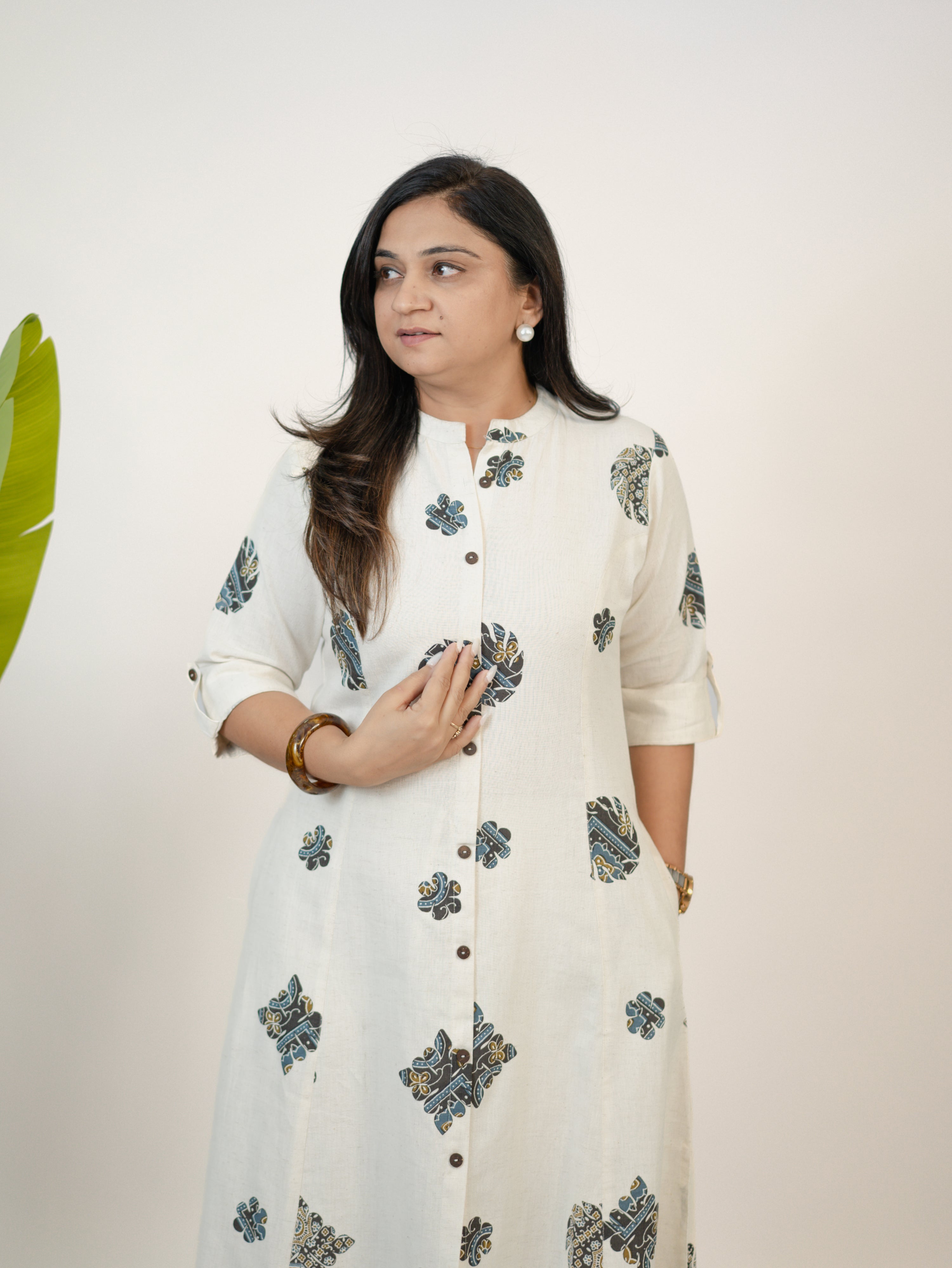 Sukoon OffWhite Cotton Ajrakh A-line Cotton Kurta Set