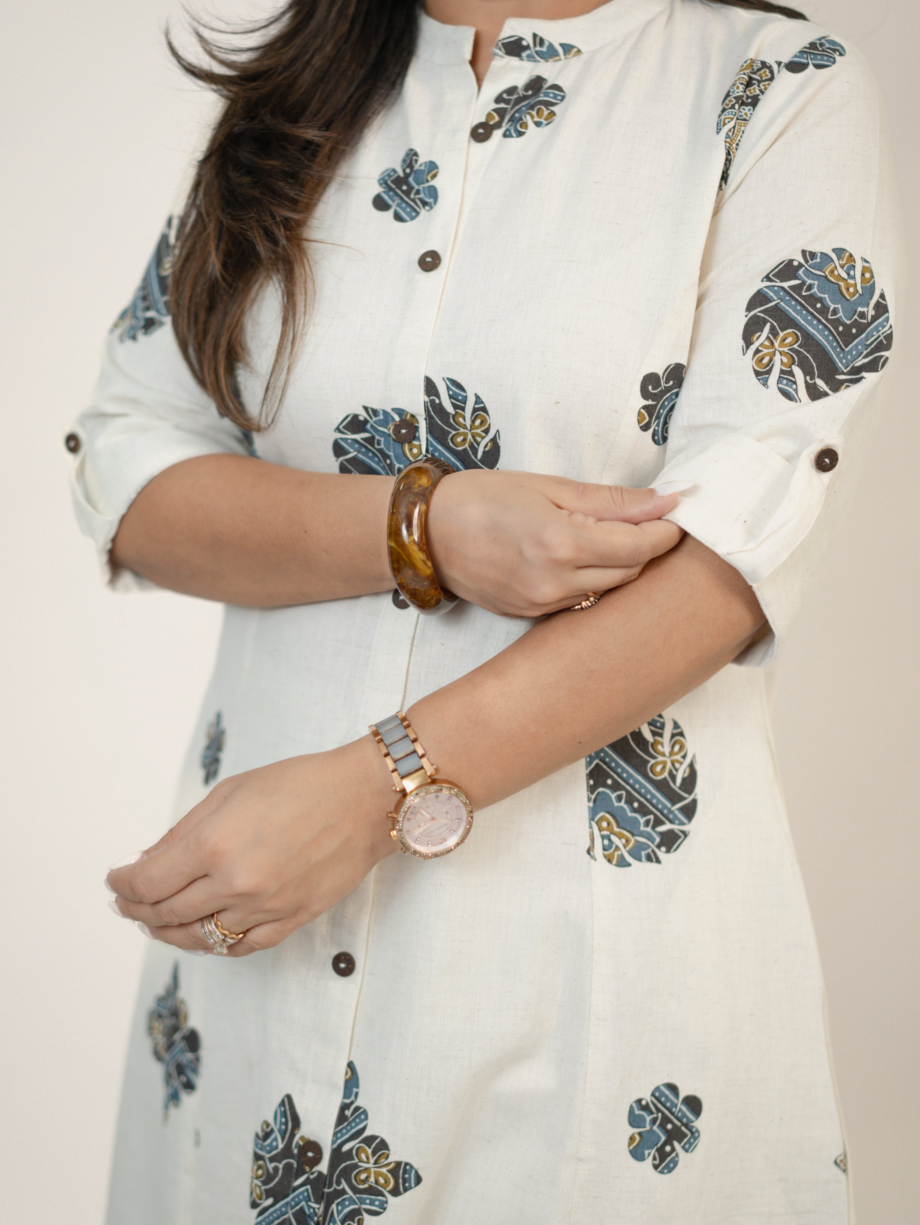 Sukoon OffWhite Cotton Ajrakh A-line Cotton Kurta Set