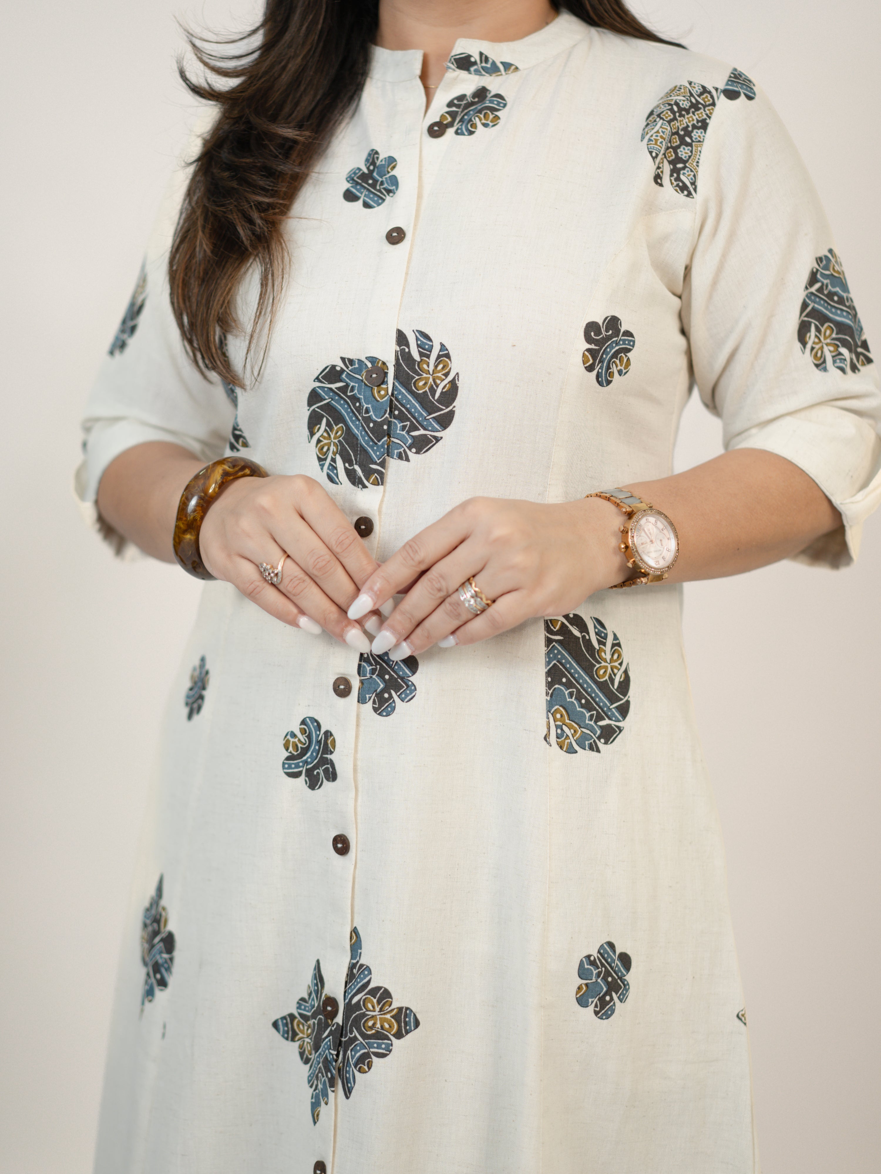 Sukoon OffWhite Cotton Ajrakh A-line Cotton Kurta Set