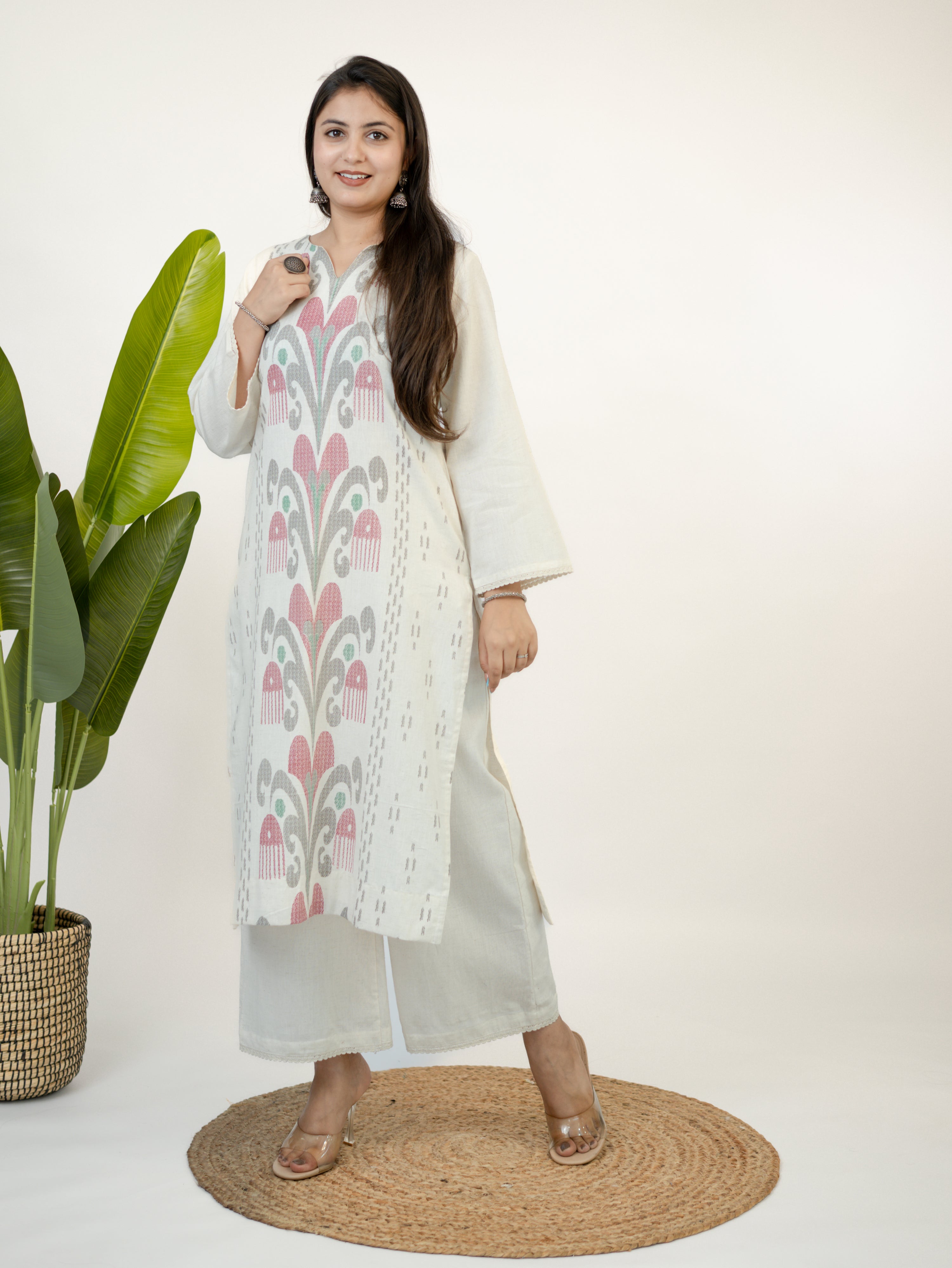 Nancy Offwhite Straight Cotton Kurta Set