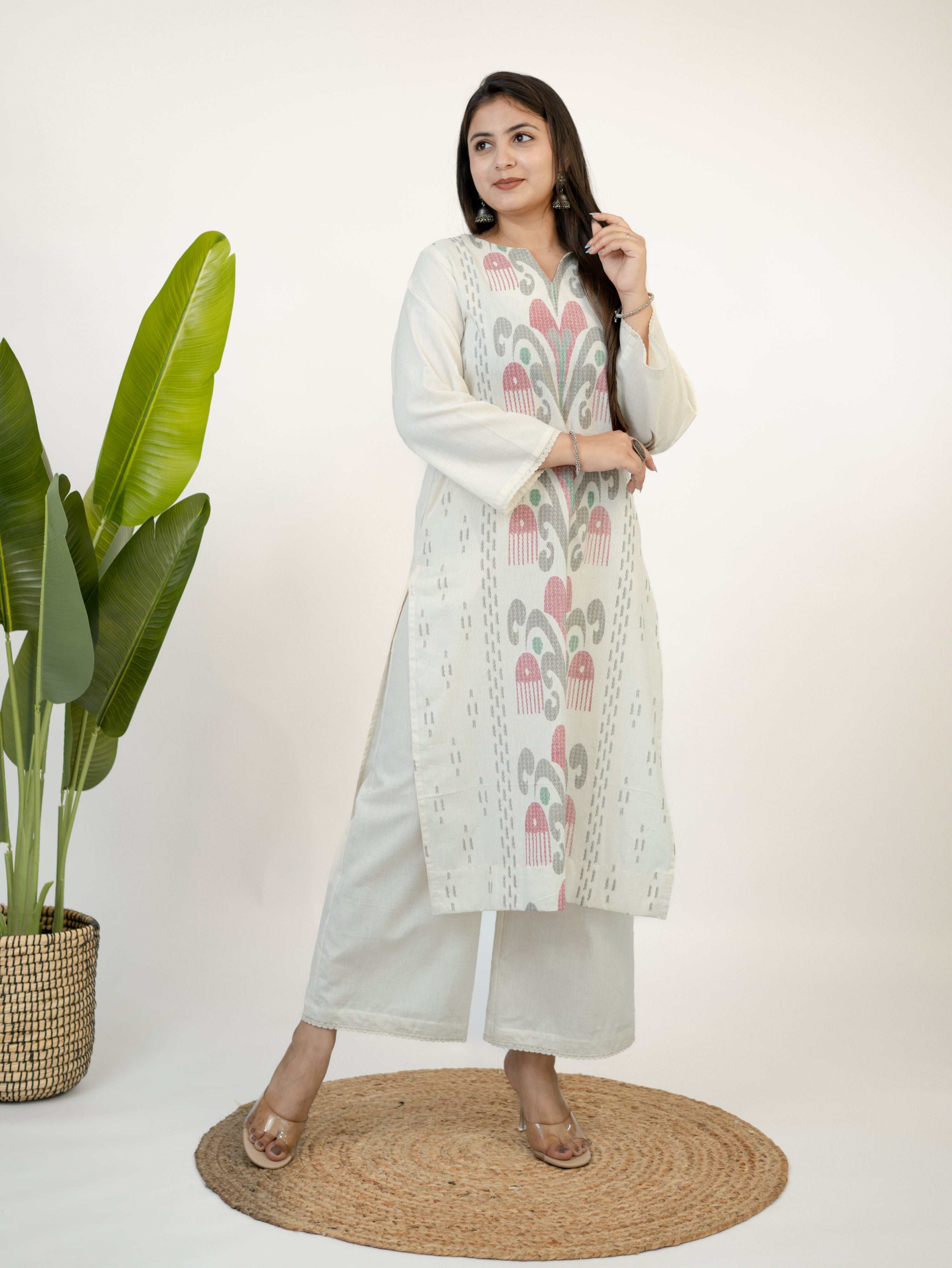 Nancy Offwhite Straight Cotton Kurta Set