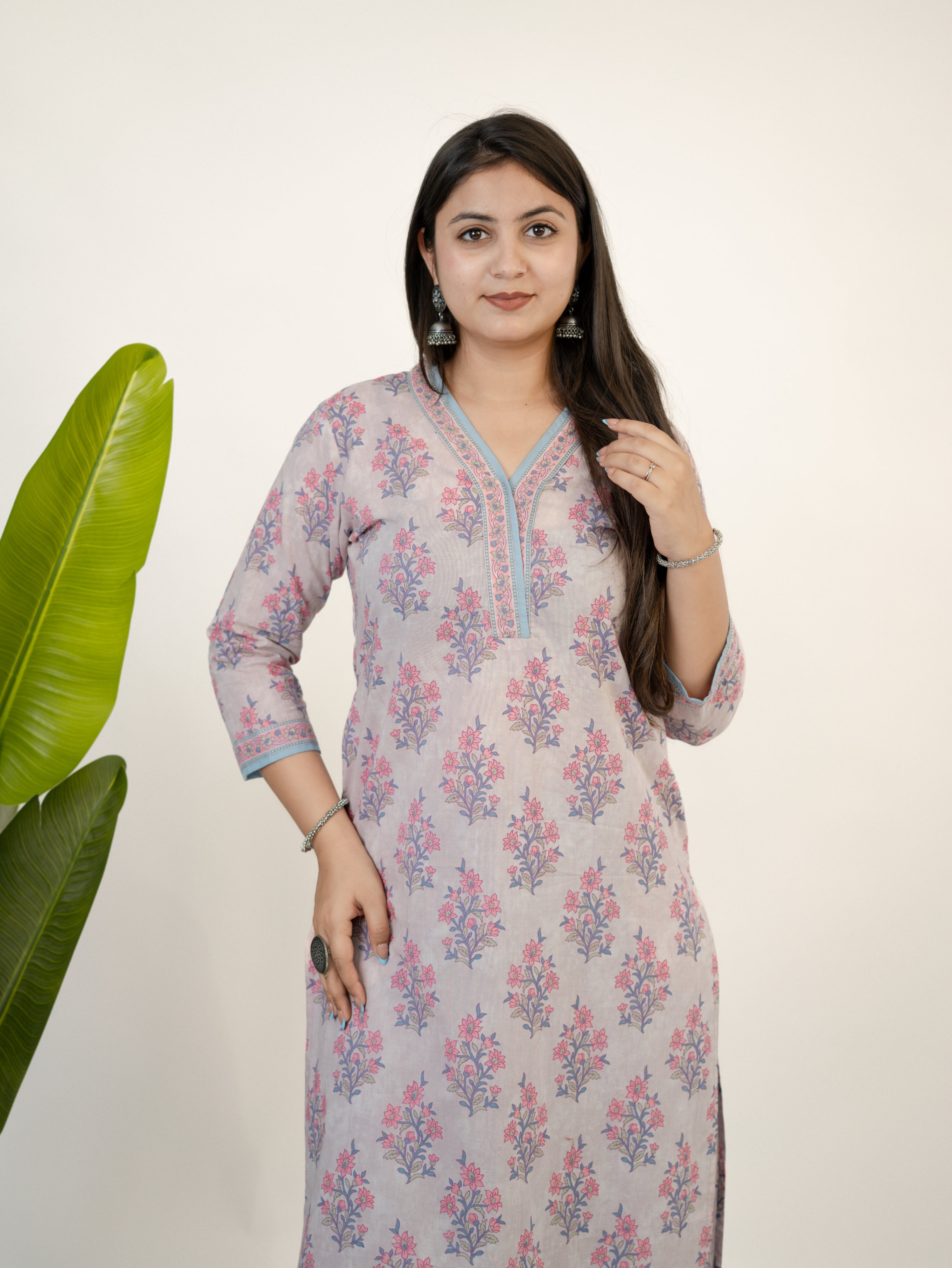 Hiba Lilac Gulbahar Floral Cotton Kurta Set
