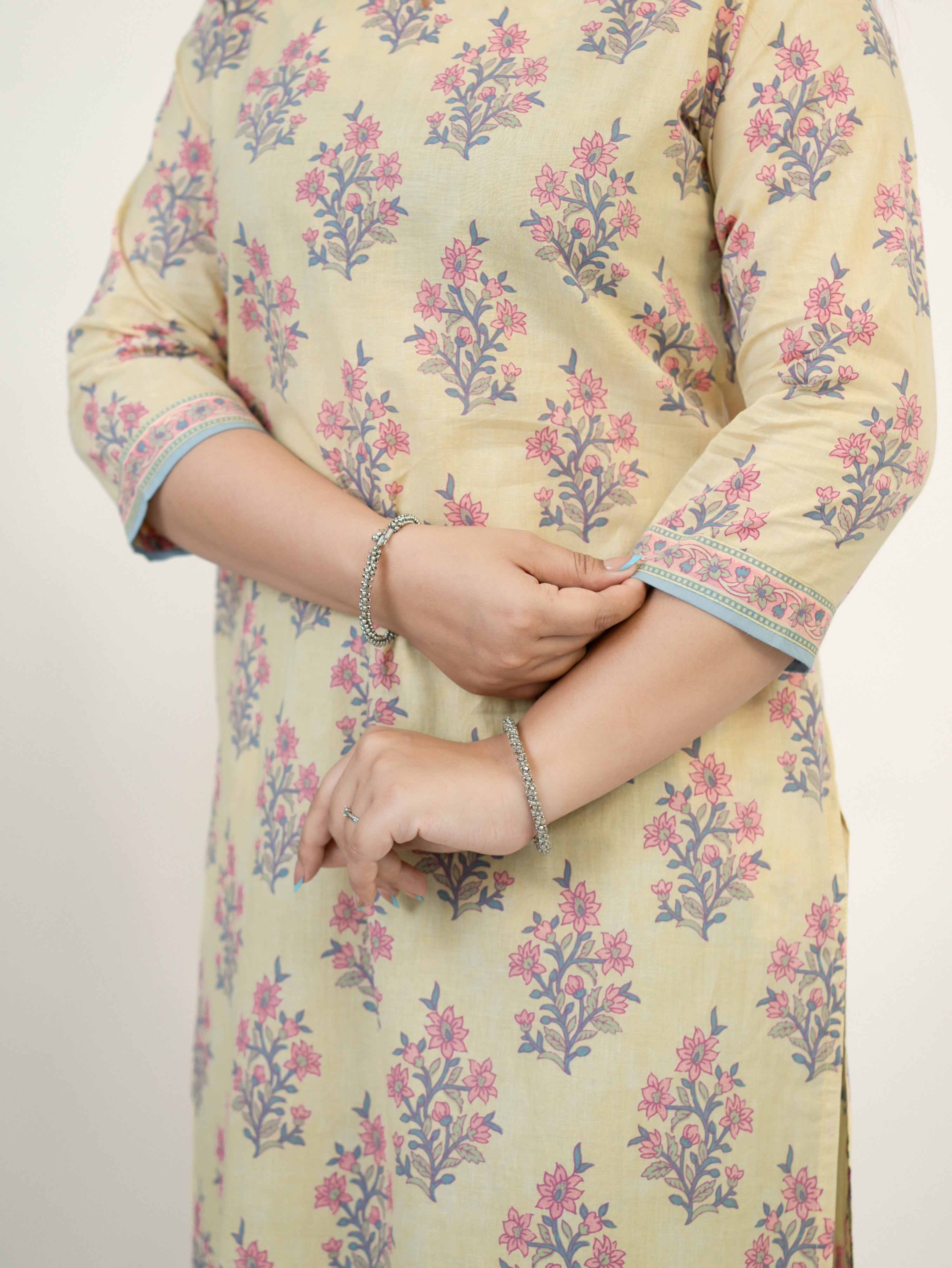 Hiba Yellow Gulbahar Floral Cotton Kurta Set