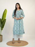 Kaaya Pastel Green Floral Cotton Straight Kurta Set