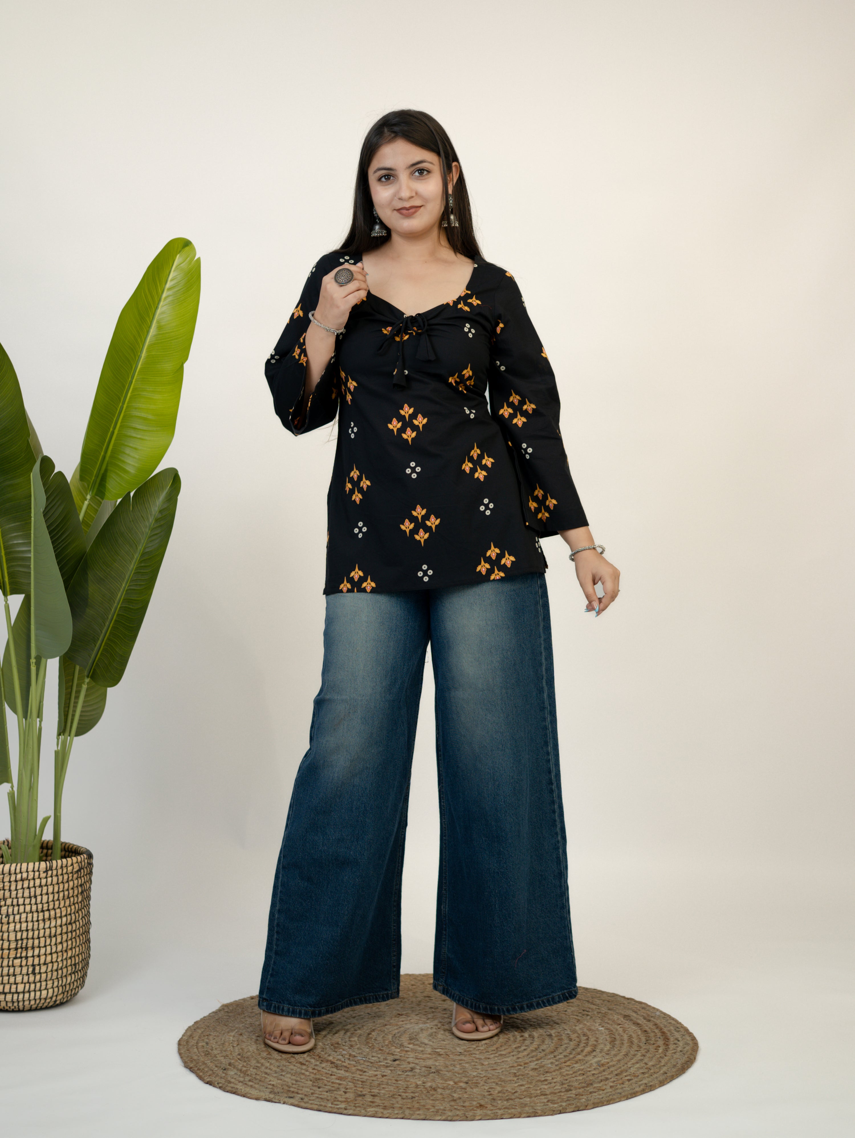 Iraja Black Cotton Corset Short Top