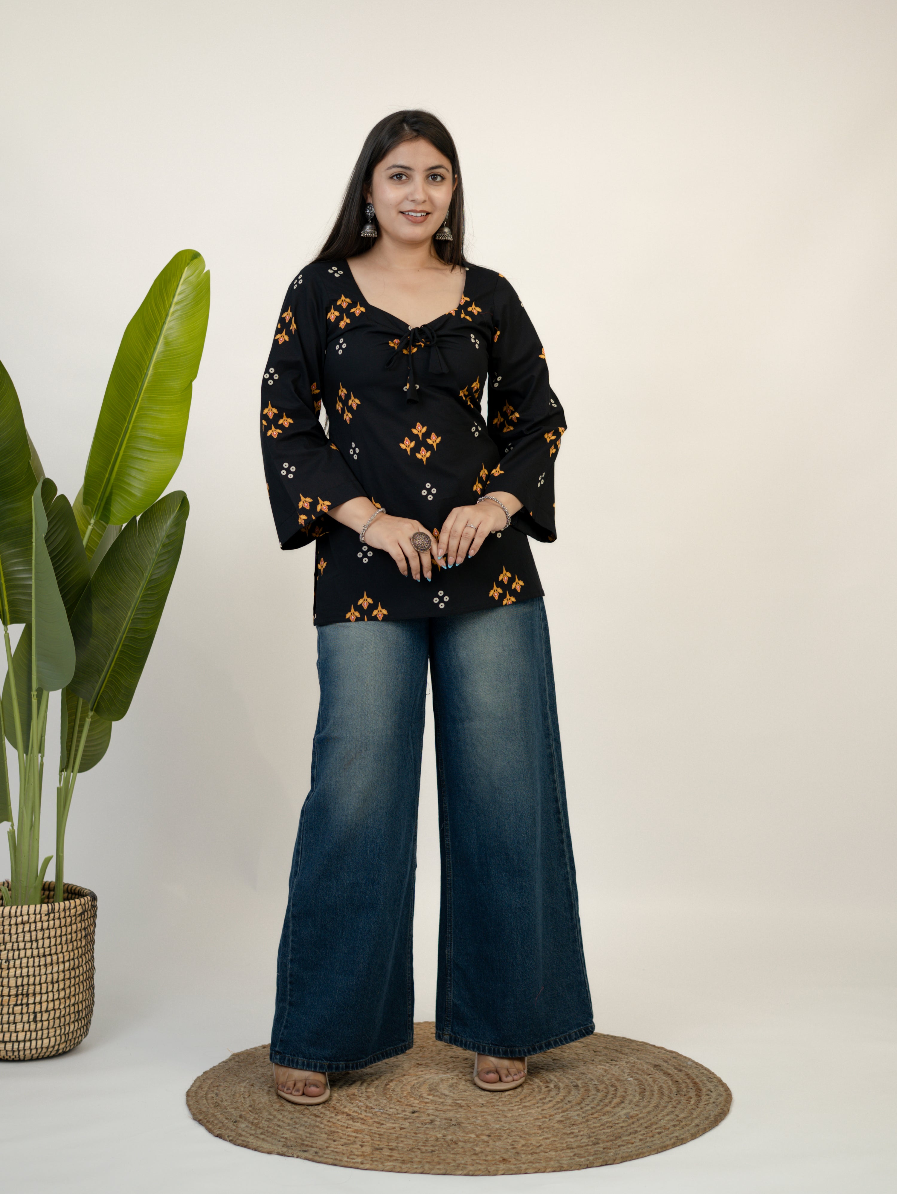 Iraja Black Cotton Corset Short Top