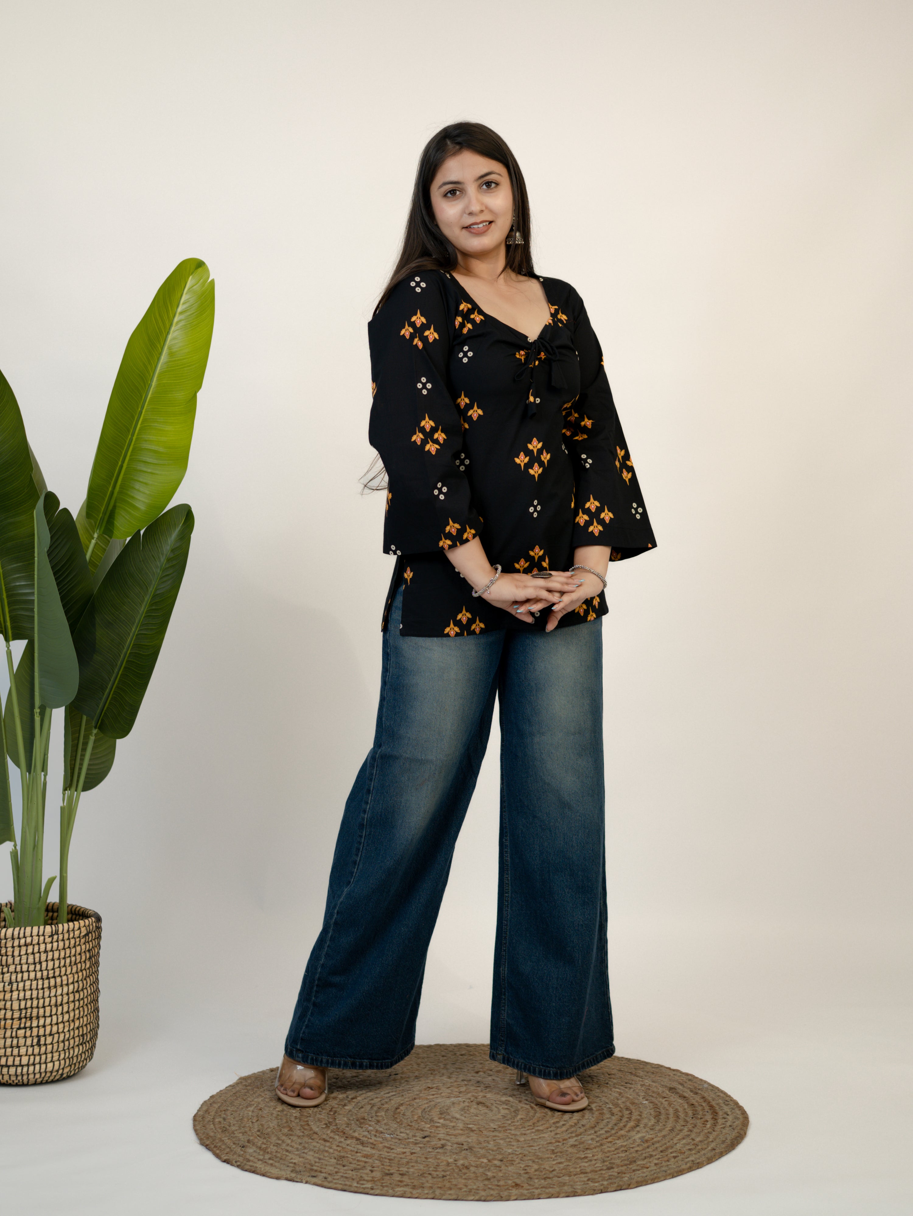 Iraja Black Cotton Corset Short Top
