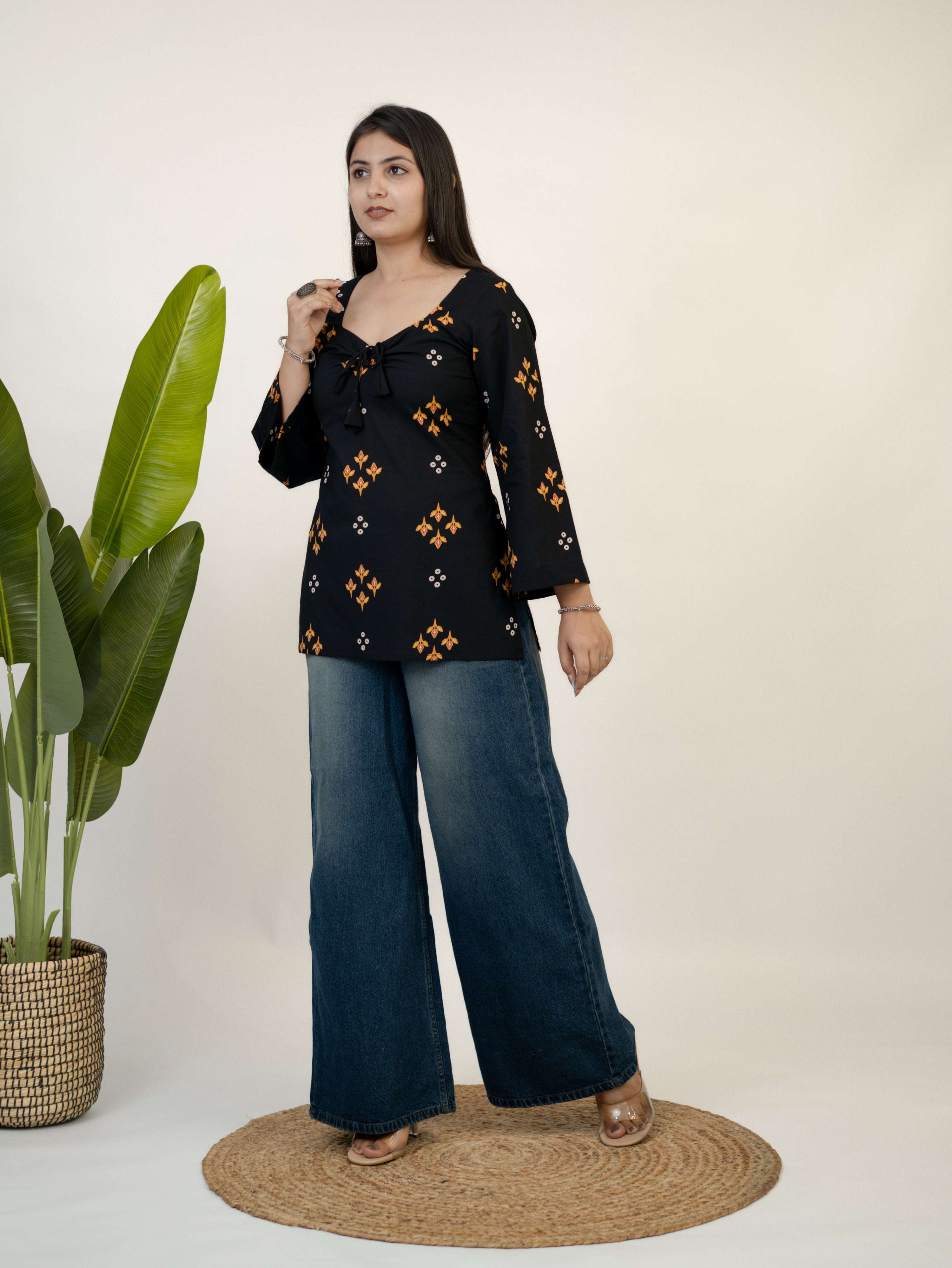 Iraja Black Cotton Corset Short Top