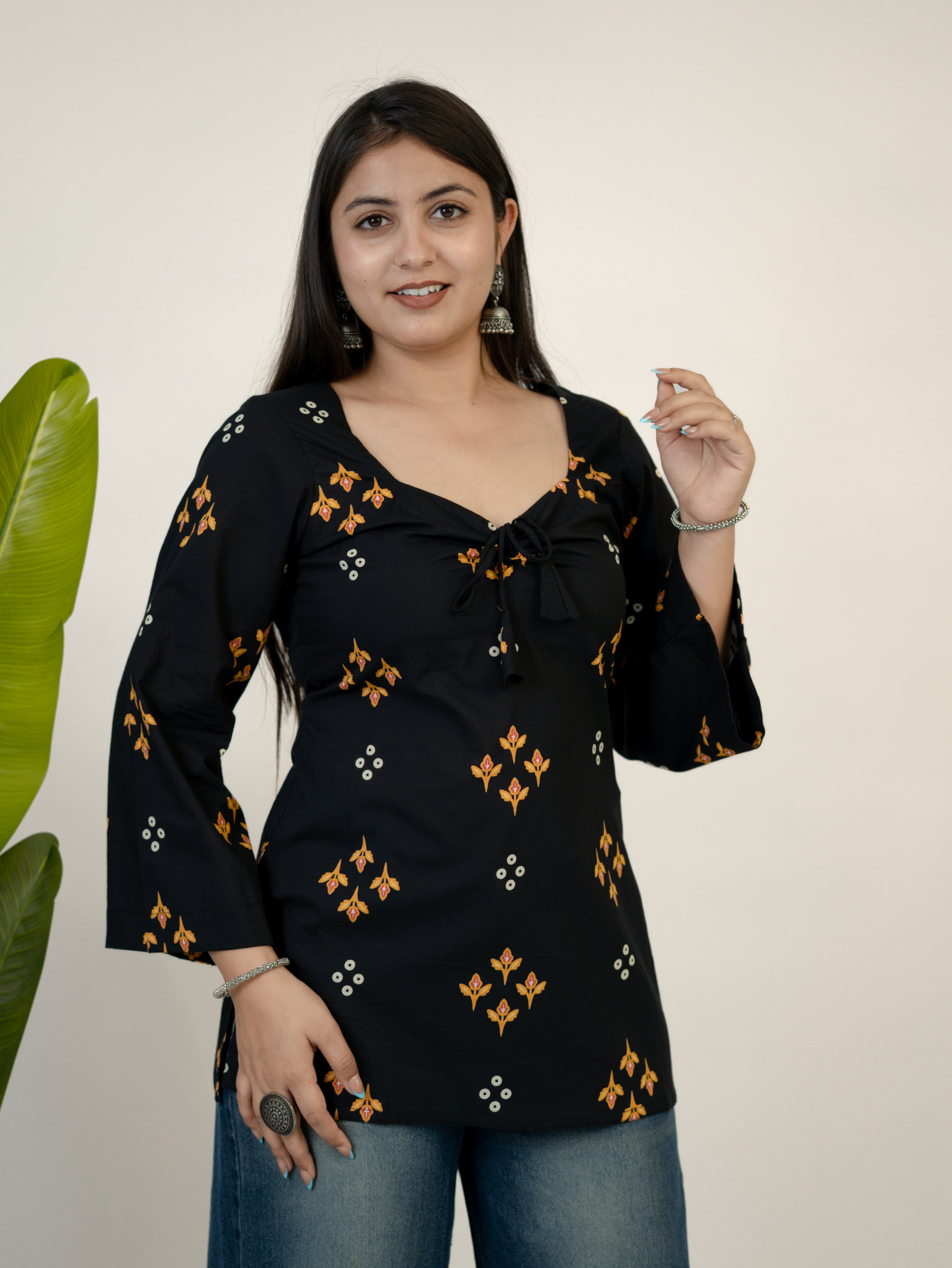 Iraja Black Cotton Corset Short Top