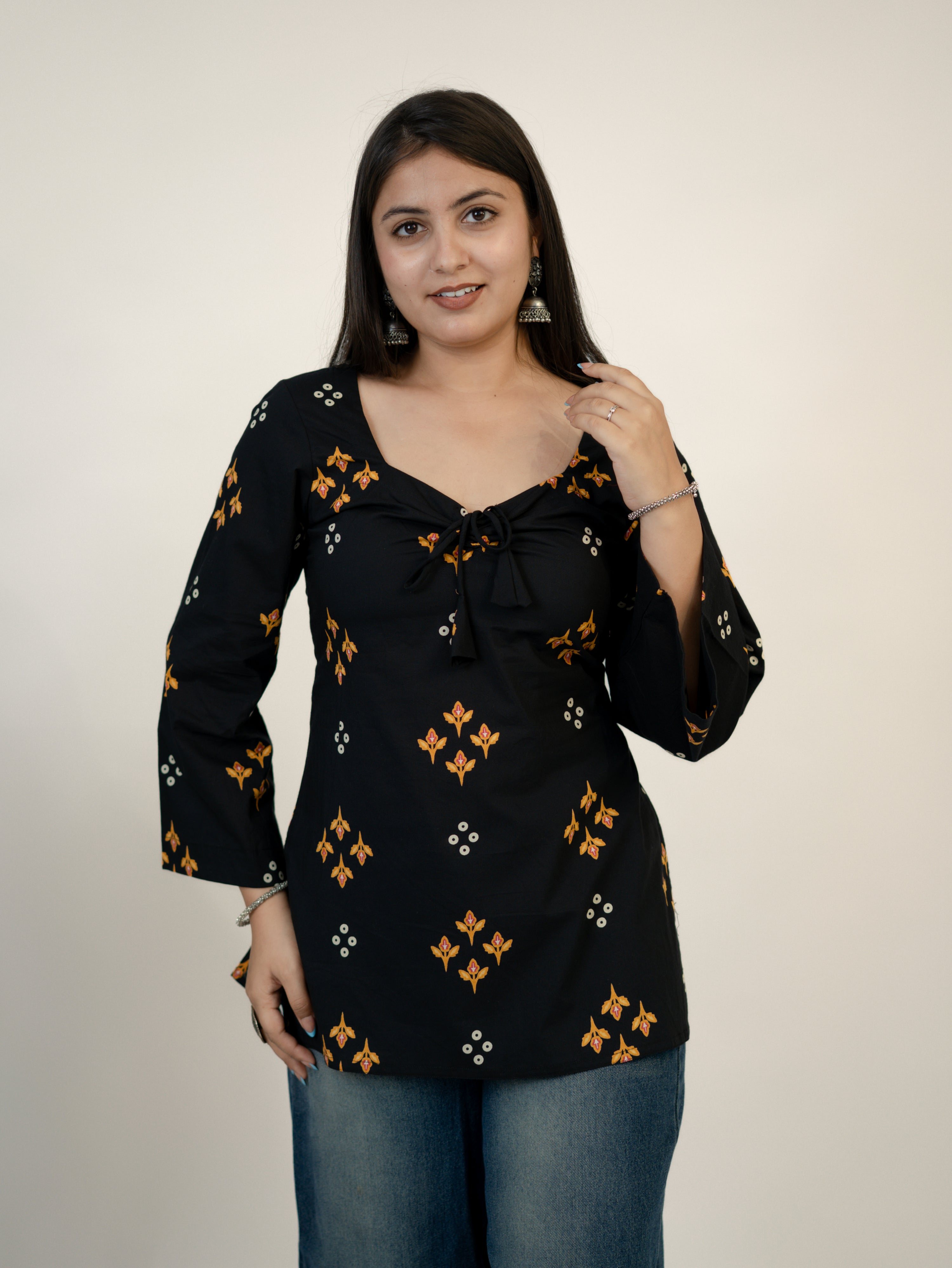 Iraja Black Cotton Corset Short Top