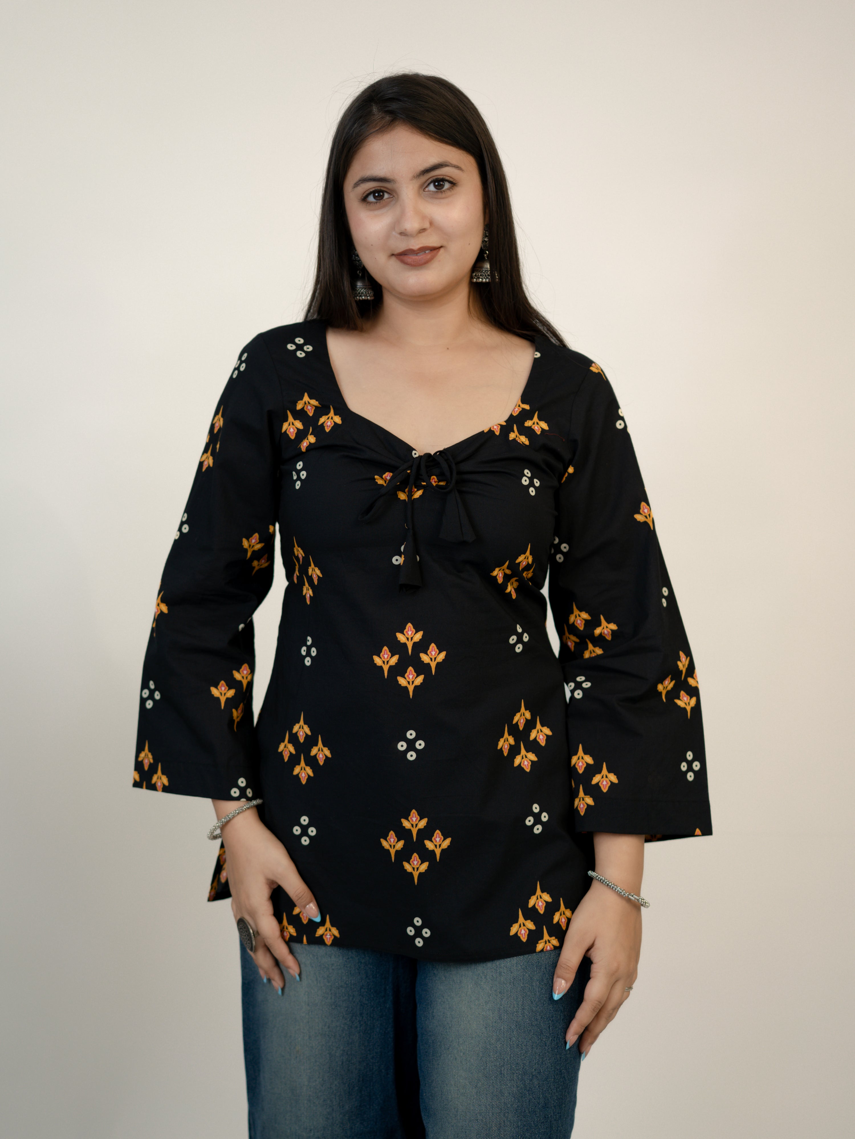 Iraja Black Cotton Corset Short Top