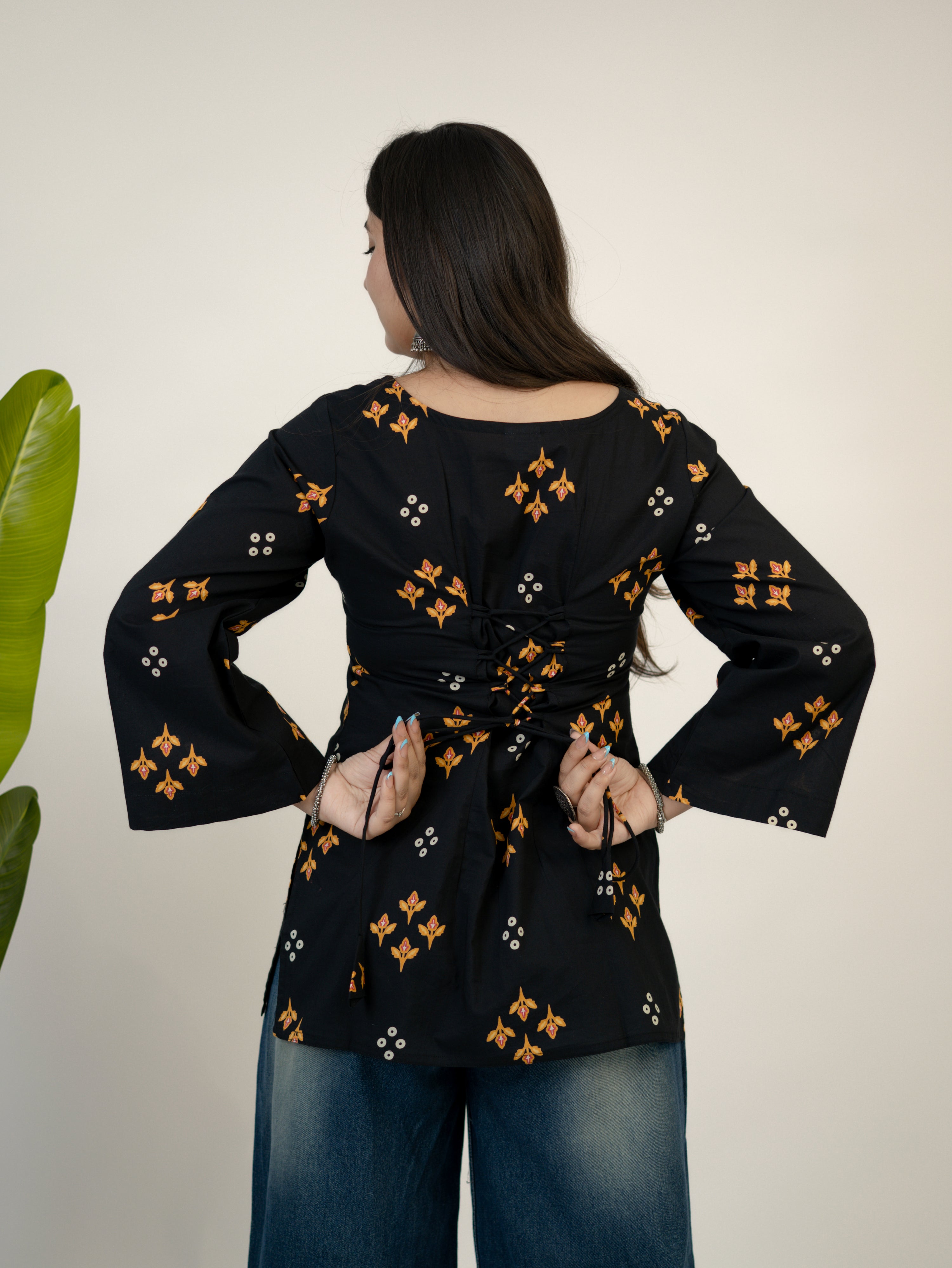 Iraja Black Cotton Corset Short Top