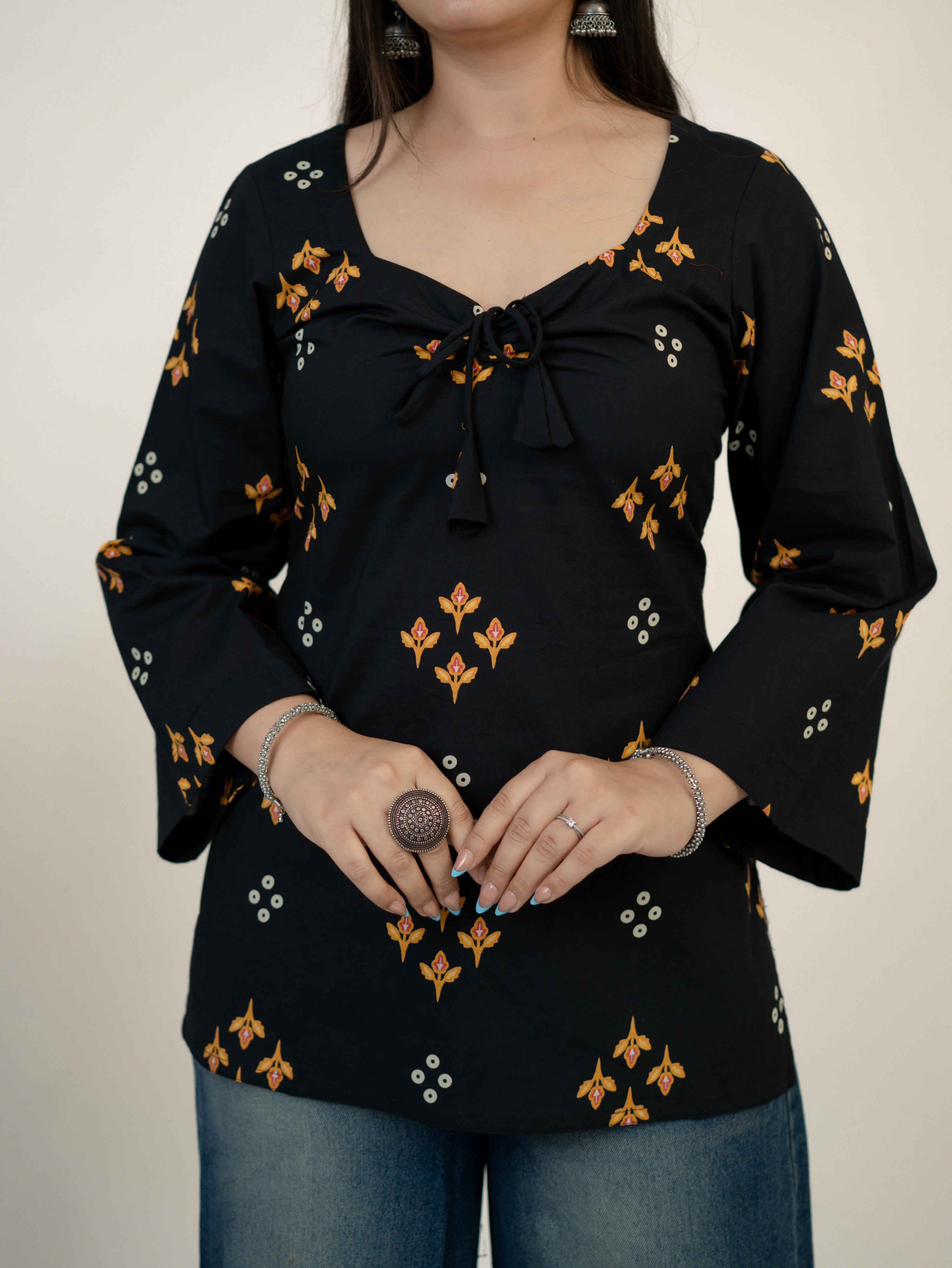 Iraja Black Cotton Corset Short Top