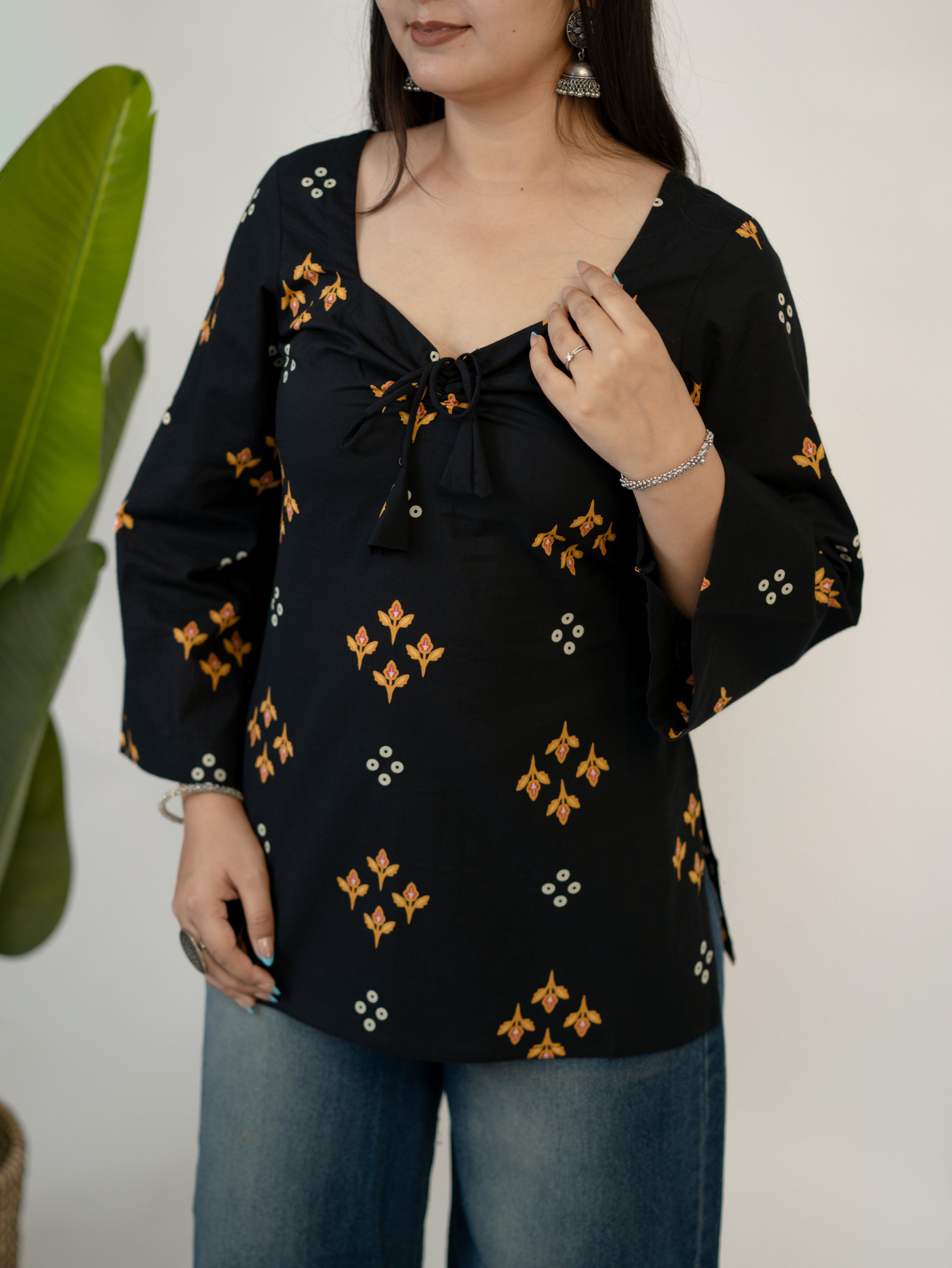 Iraja Black Cotton Corset Short Top