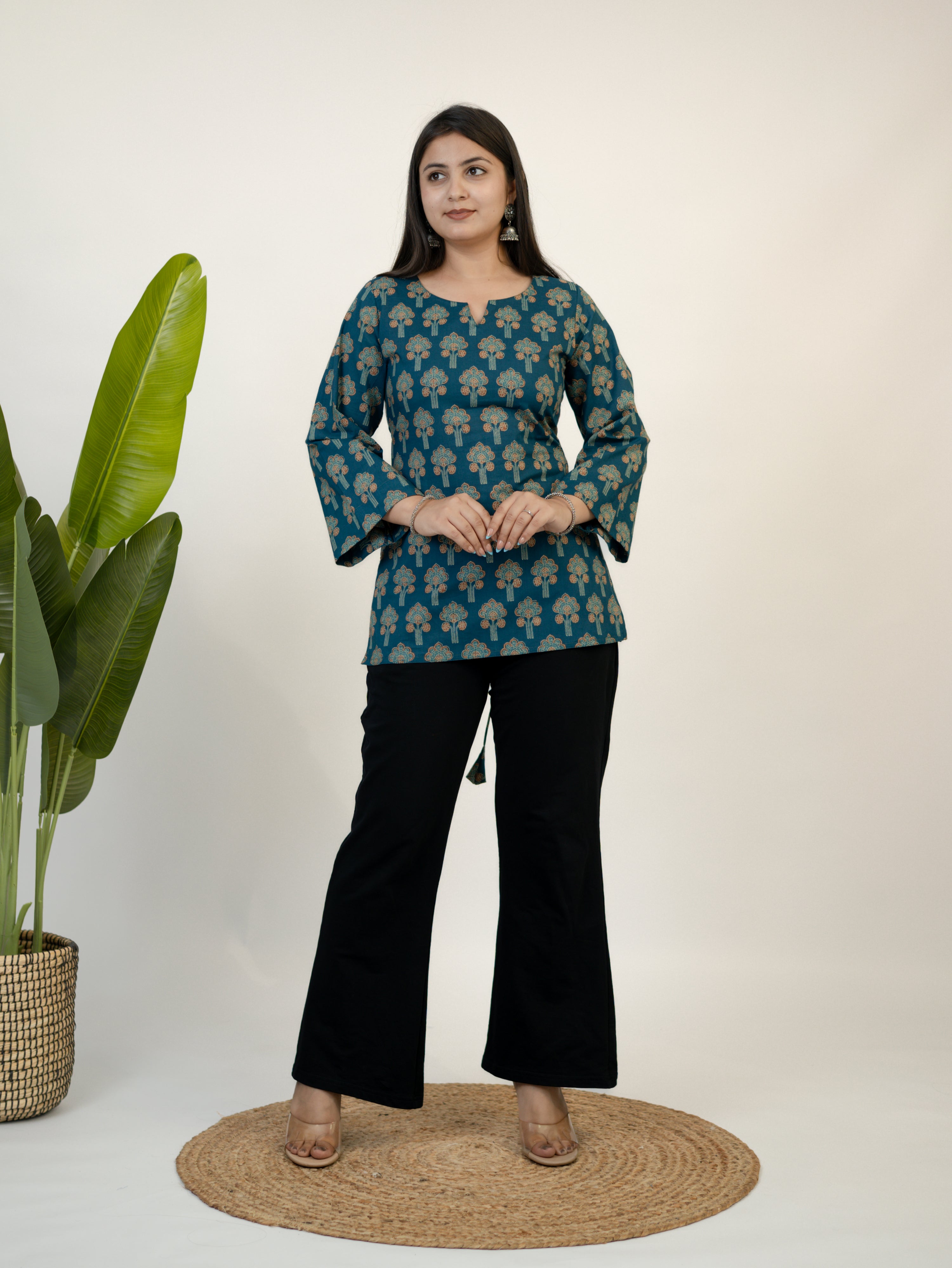 Zehra Blue Handblock Cotton Corset Short Top