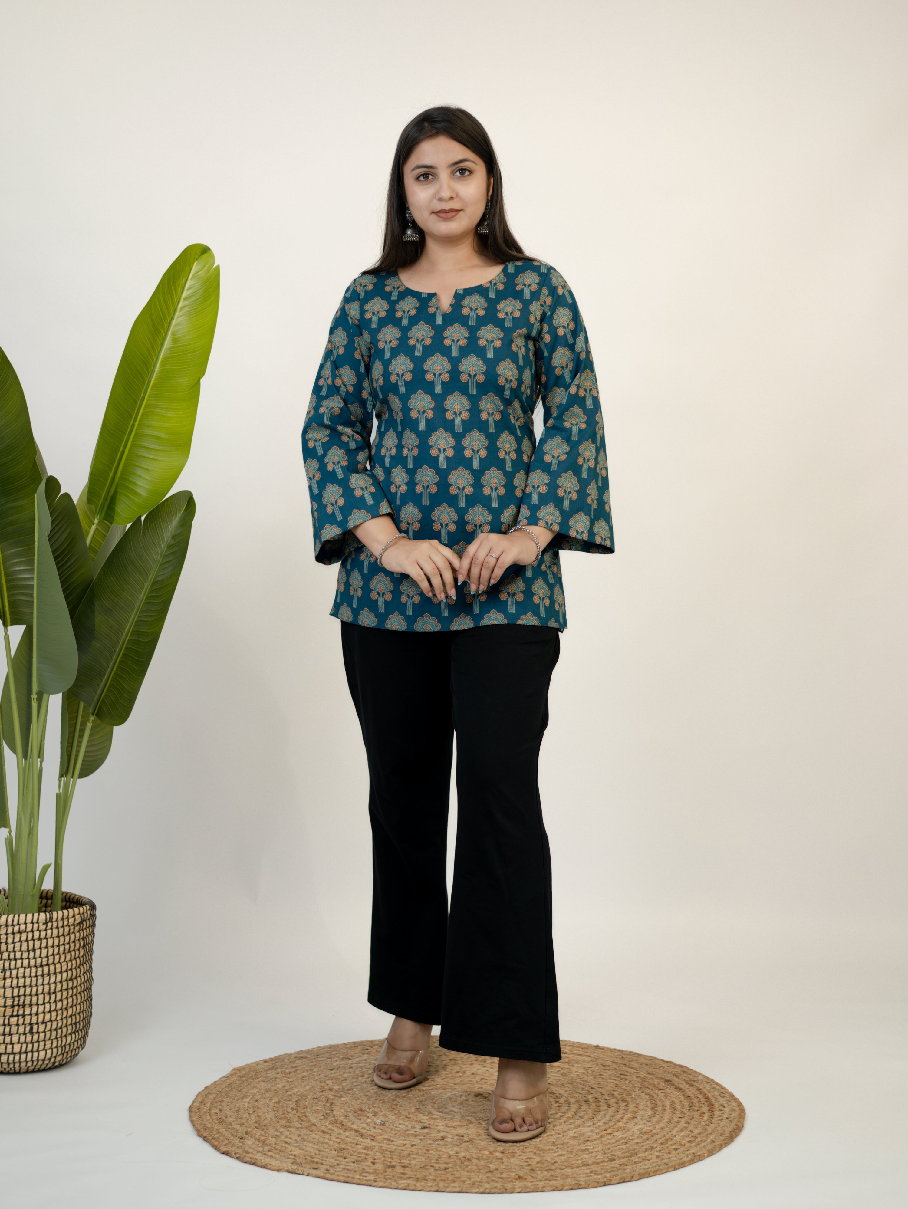 Zehra Blue Handblock Cotton Corset Short Top