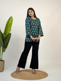 Zehra Blue Handblock Cotton Corset Short Top