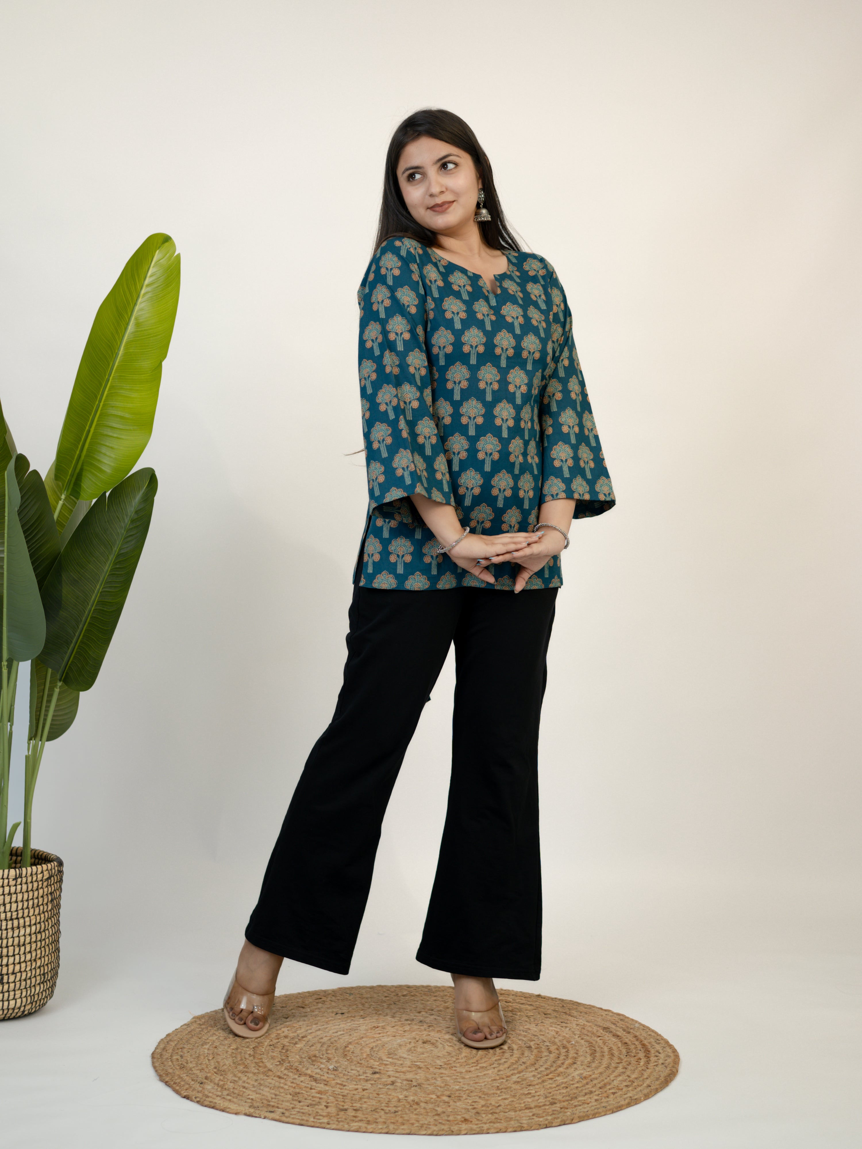 Zehra Blue Handblock Cotton Corset Short Top