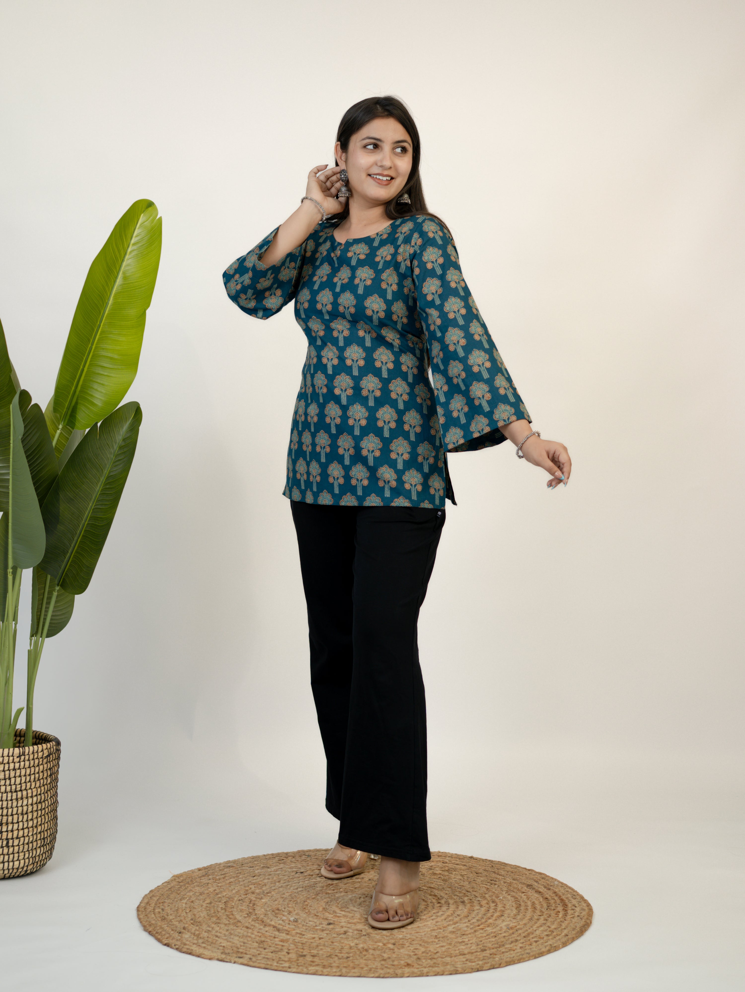 Zehra Blue Handblock Cotton Corset Short Top