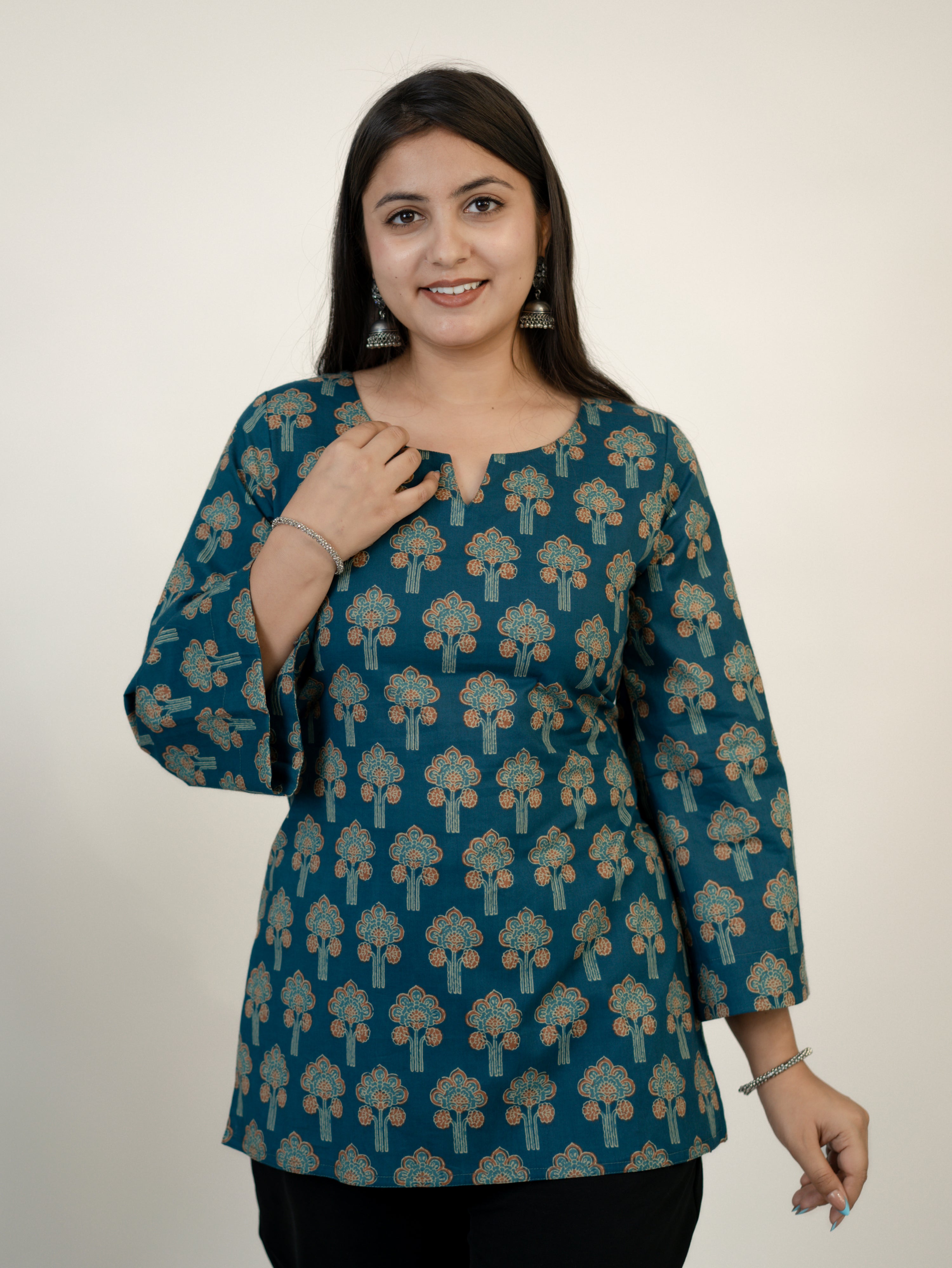 Zehra Blue Handblock Cotton Corset Short Top
