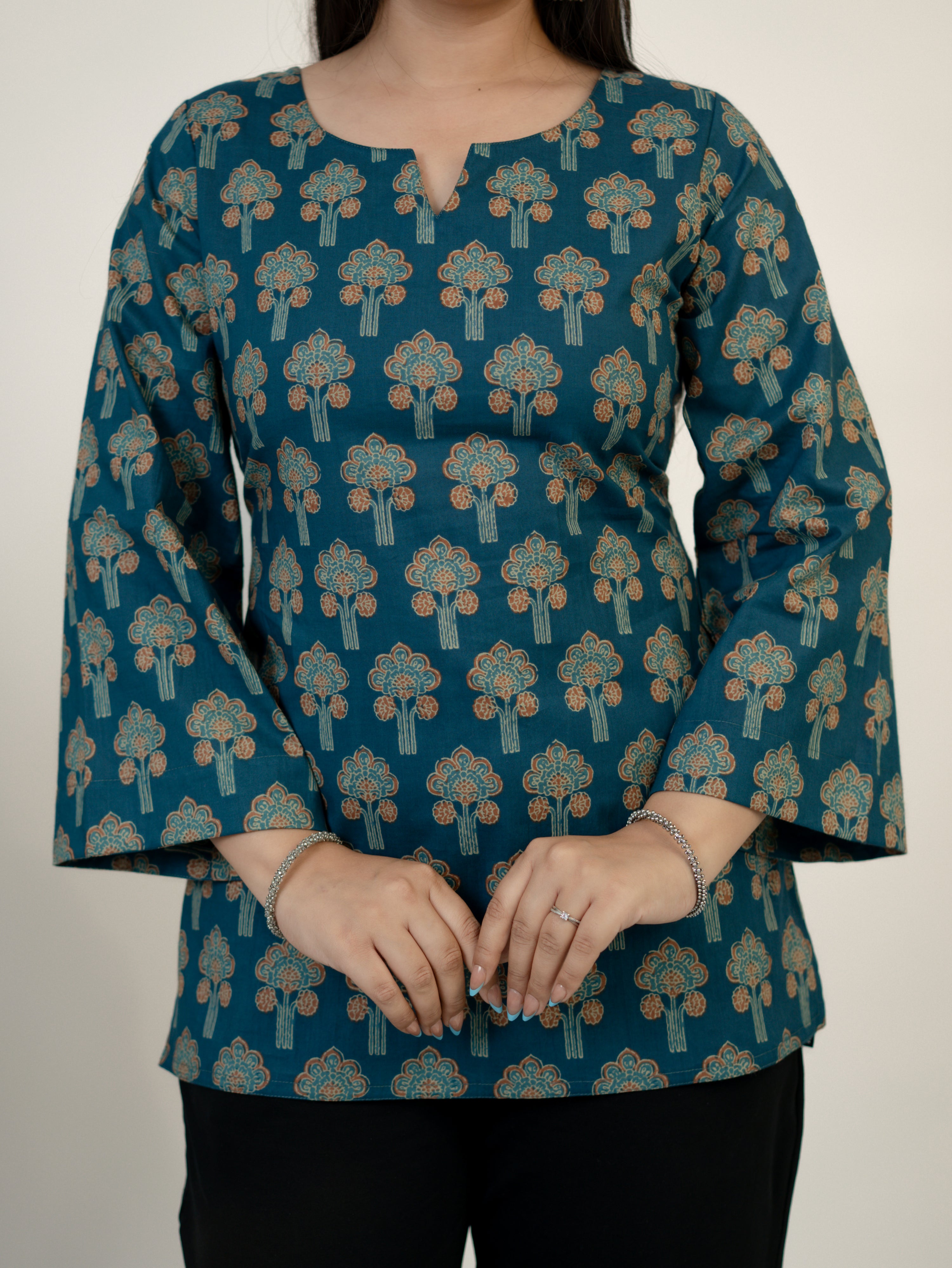 Zehra Blue Handblock Cotton Corset Short Top