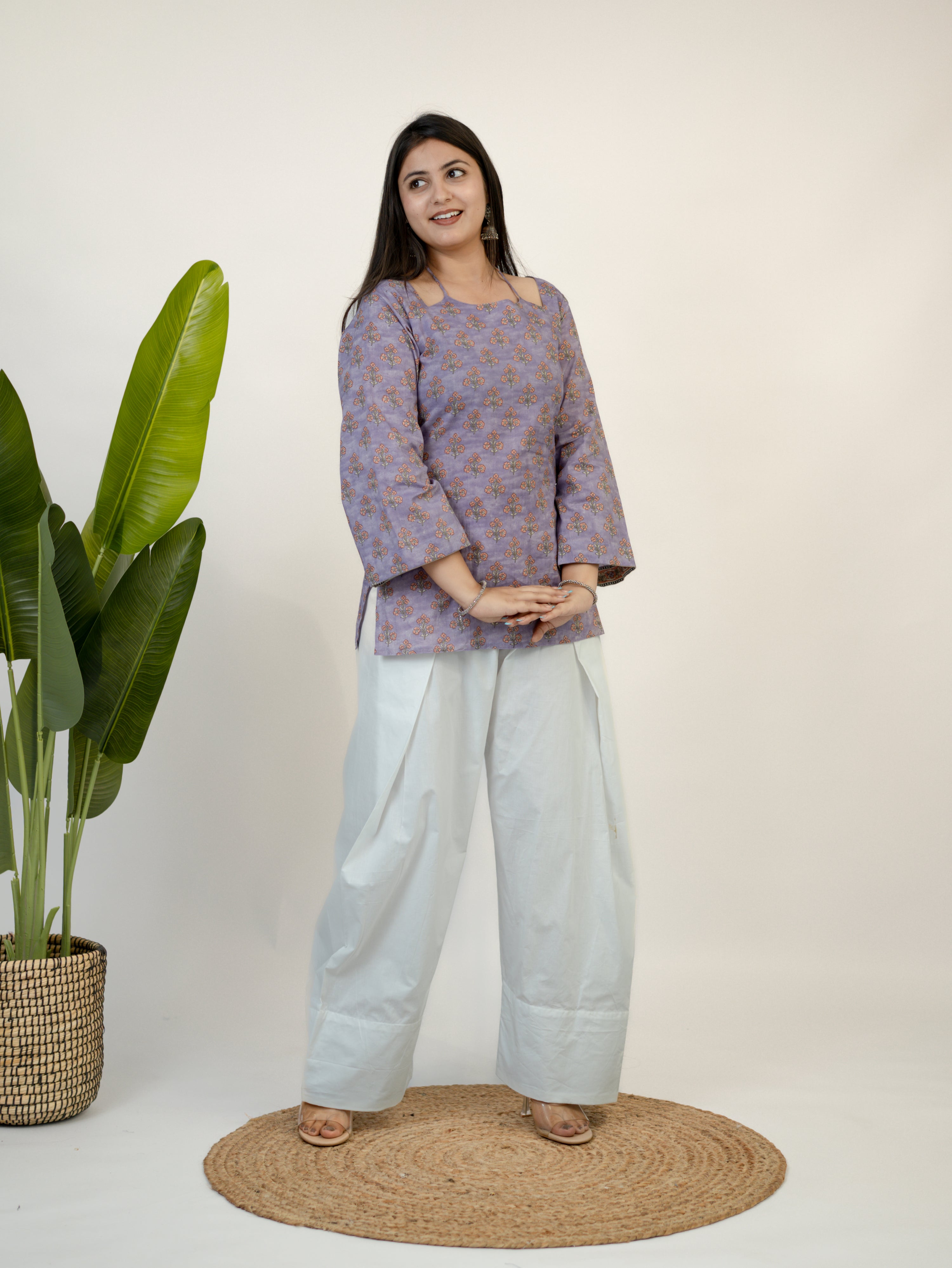 Ziva Lilac Kalamkari Cotton Corset Short Top