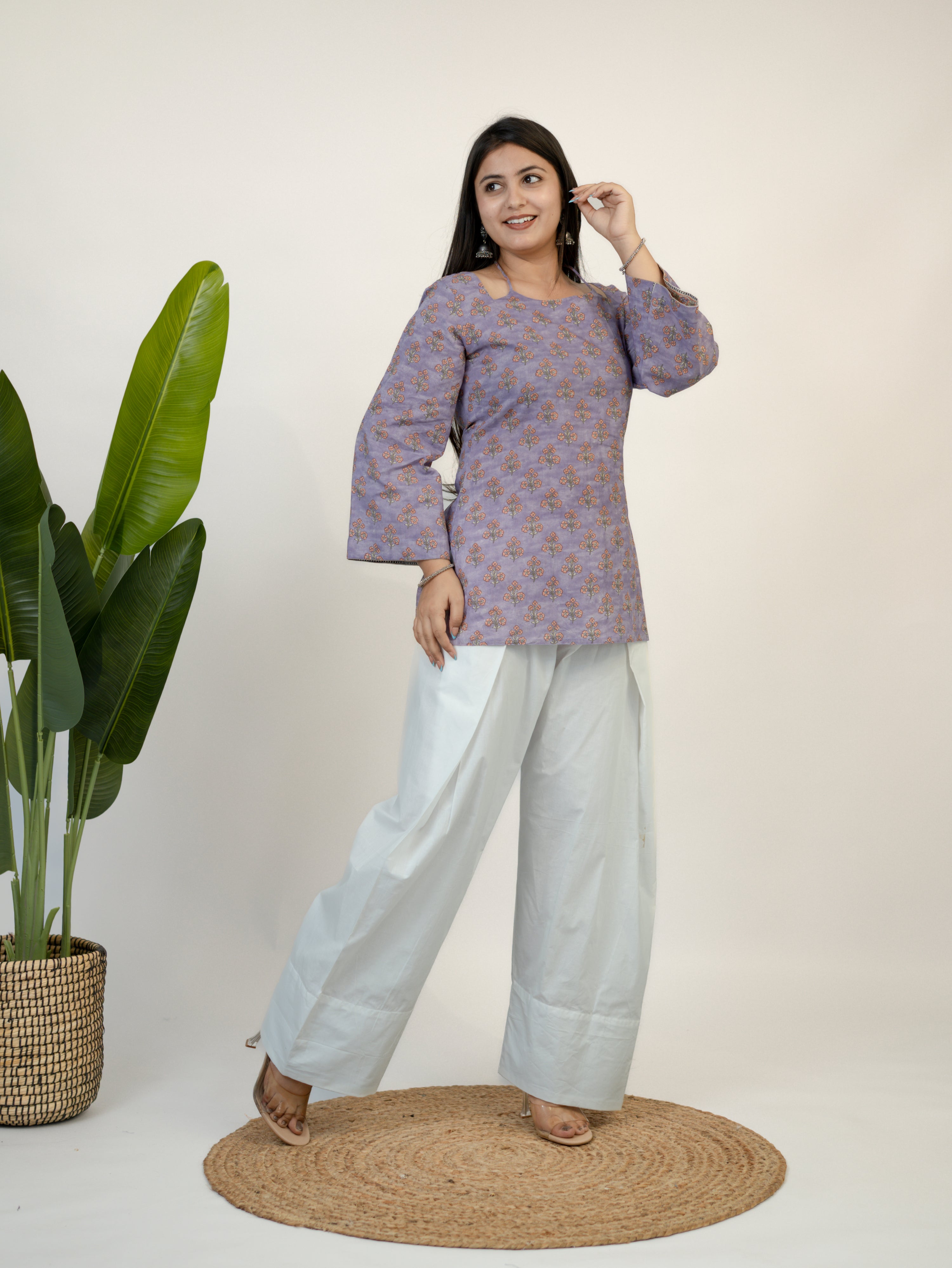 Ziva Lilac Kalamkari Cotton Corset Short Top