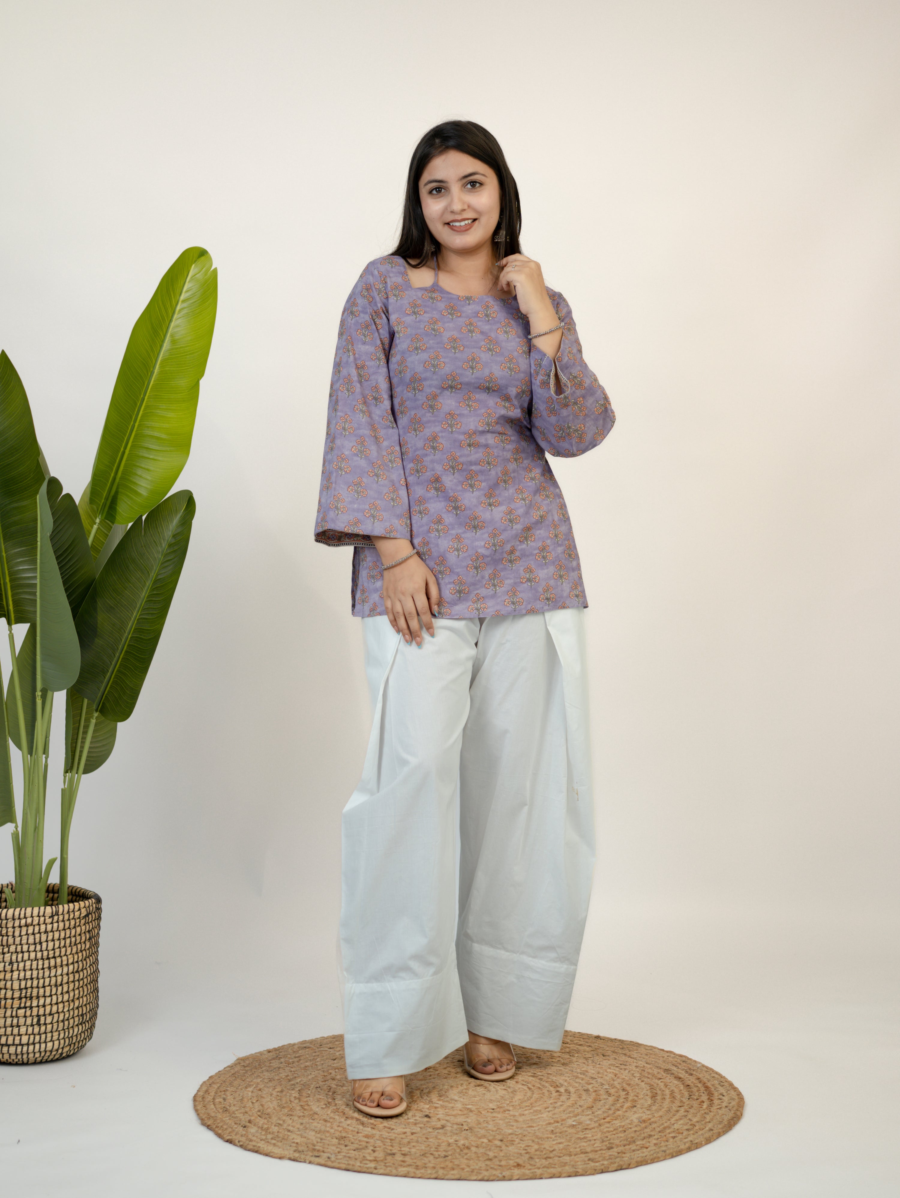 Ziva Lilac Kalamkari Cotton Corset Short Top