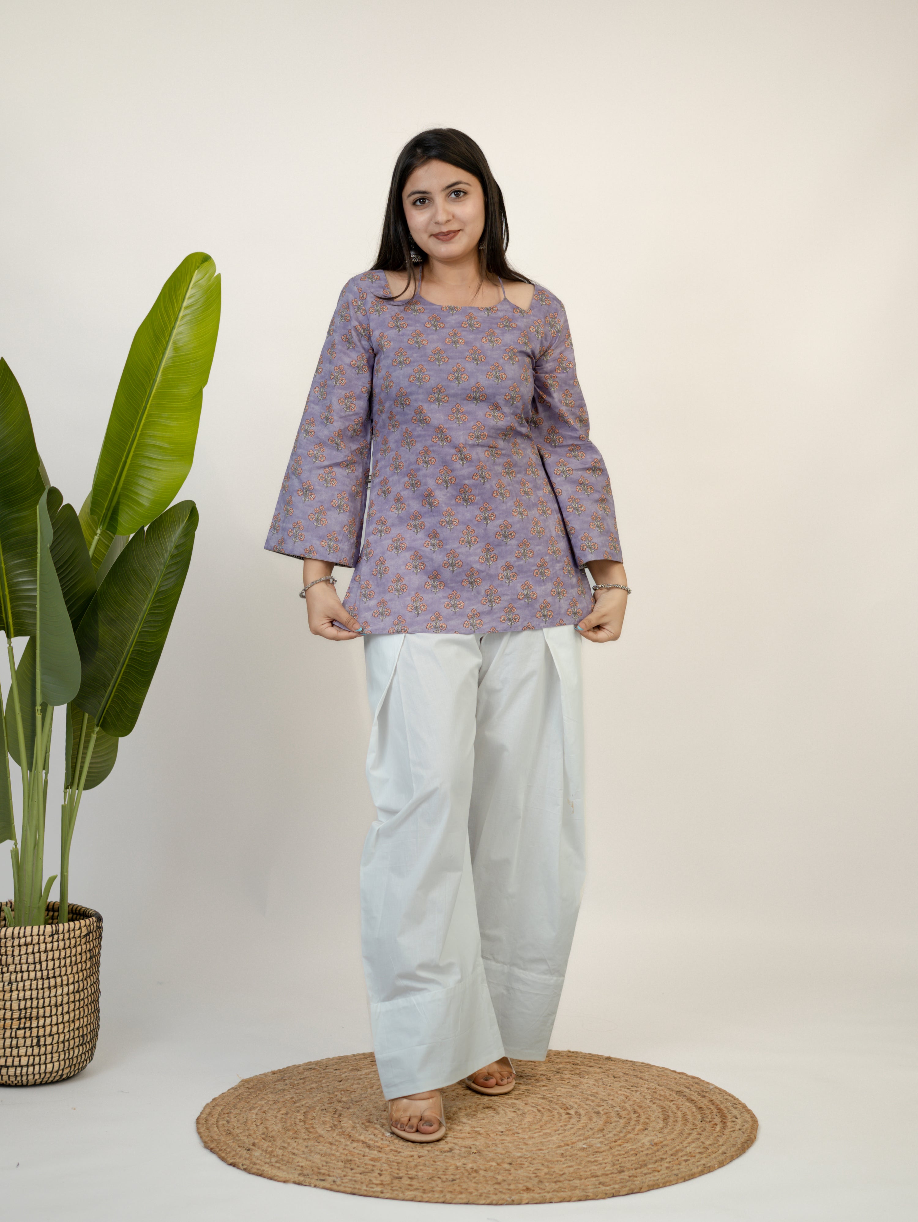 Ziva Lilac Kalamkari Cotton Corset Short Top