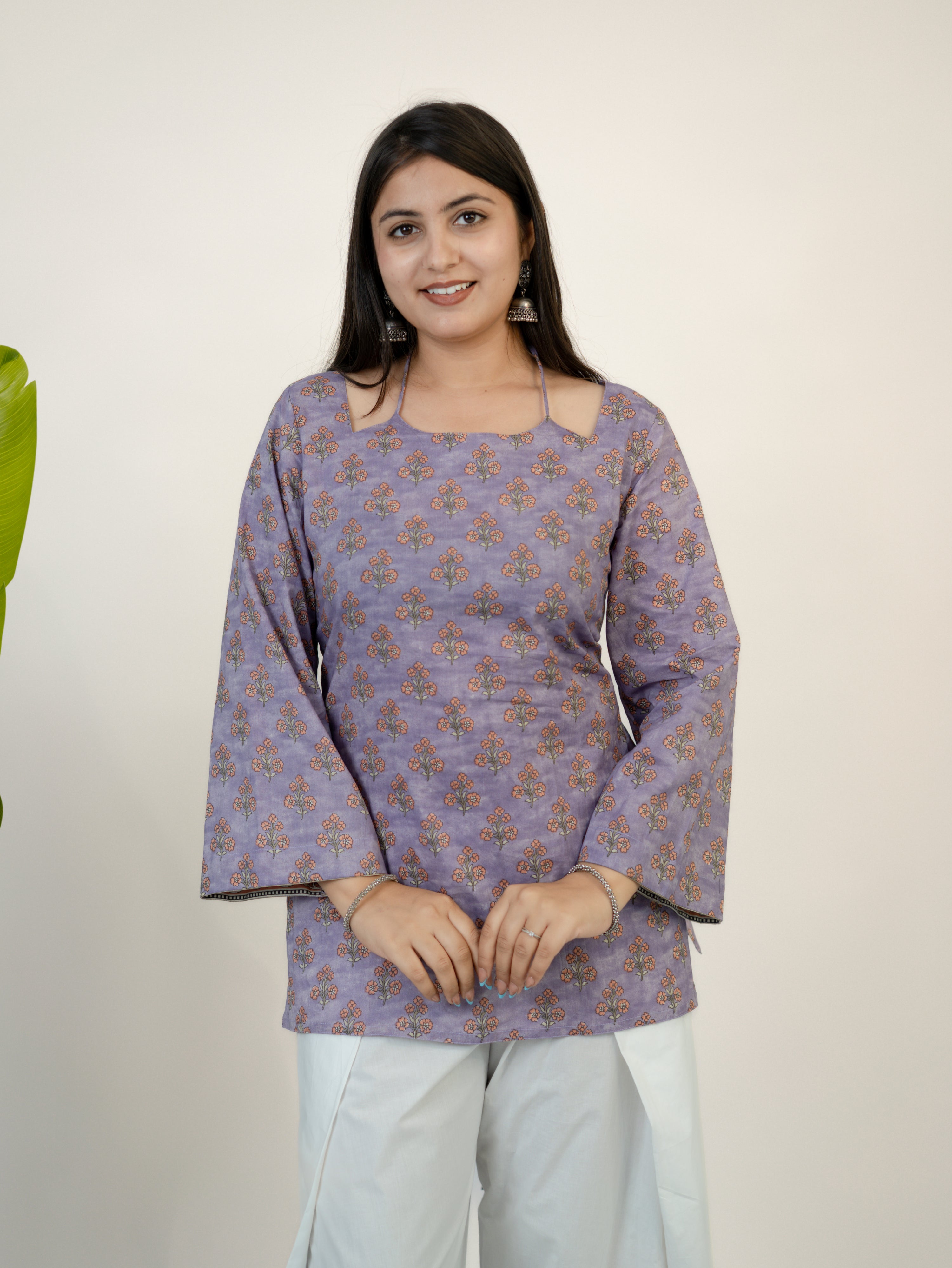 Ziva Lilac Kalamkari Cotton Corset Short Top