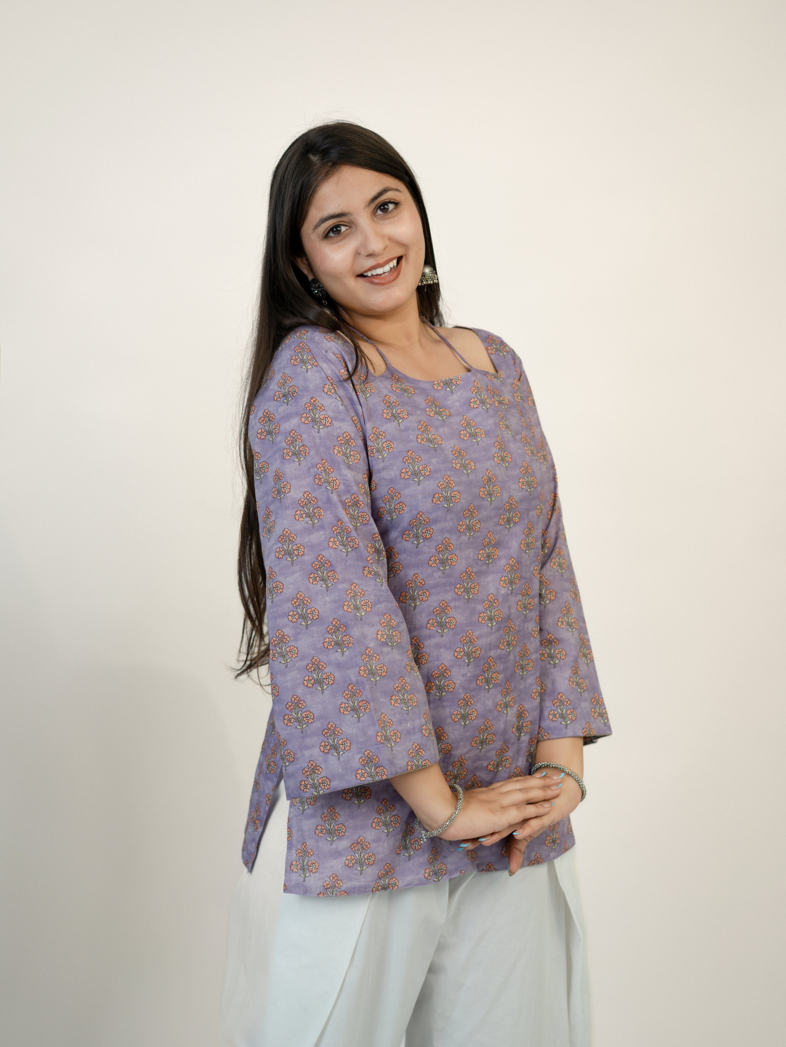 Ziva Lilac Kalamkari Cotton Corset Short Top