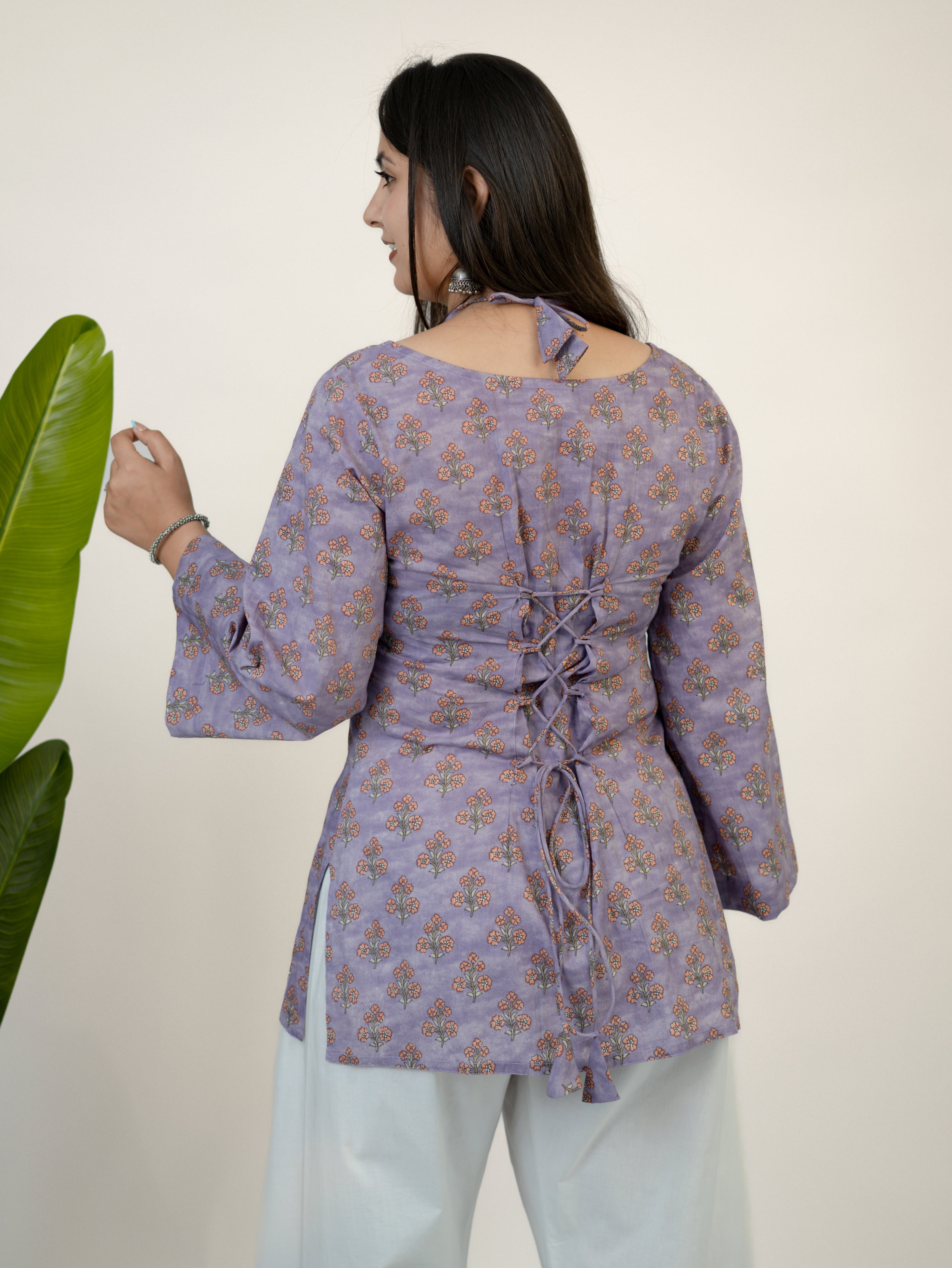 Ziva Lilac Kalamkari Cotton Corset Short Top