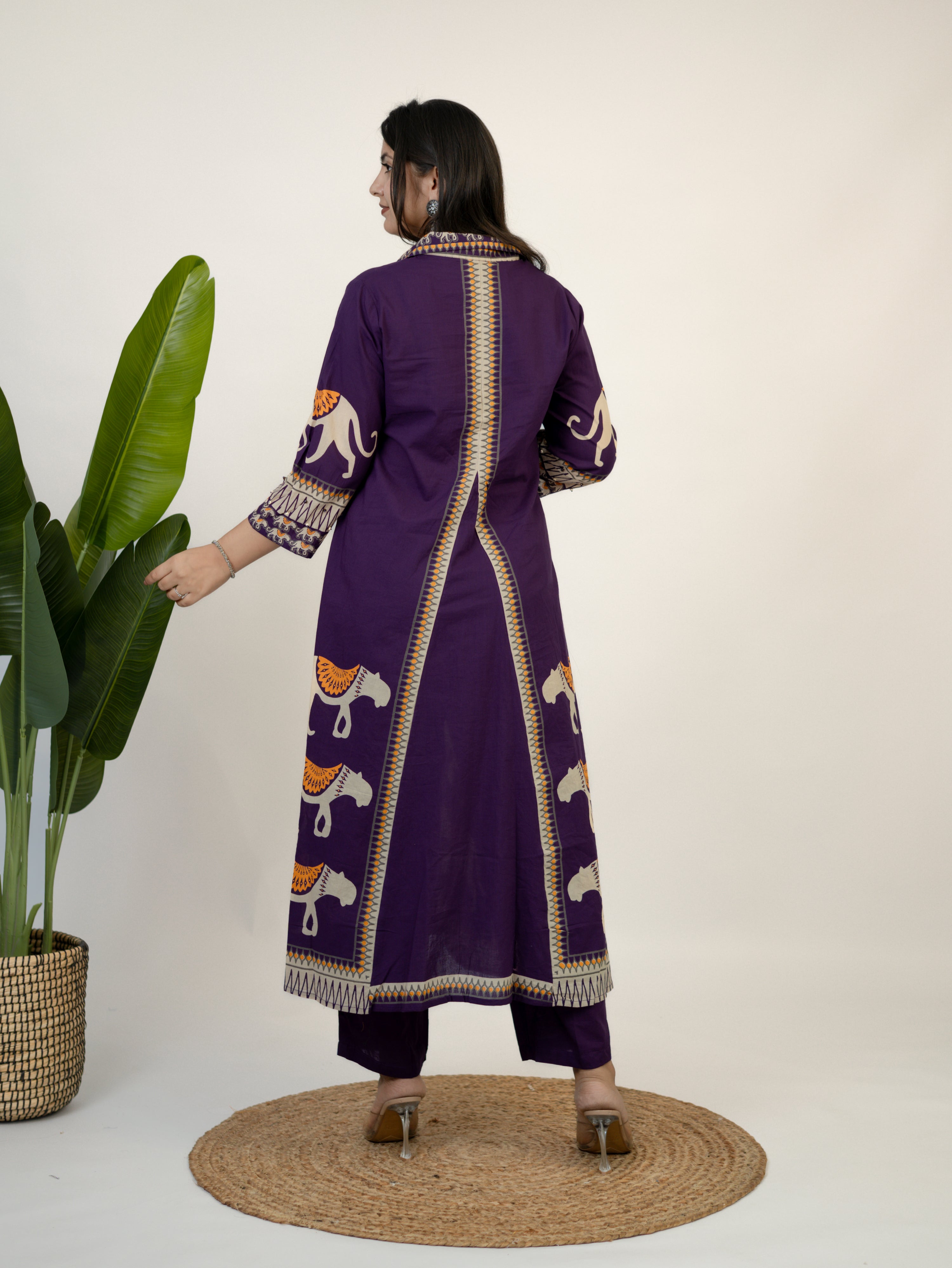 Kiara Purple Tribal Bagh Cotton BeadWork Kurta Set