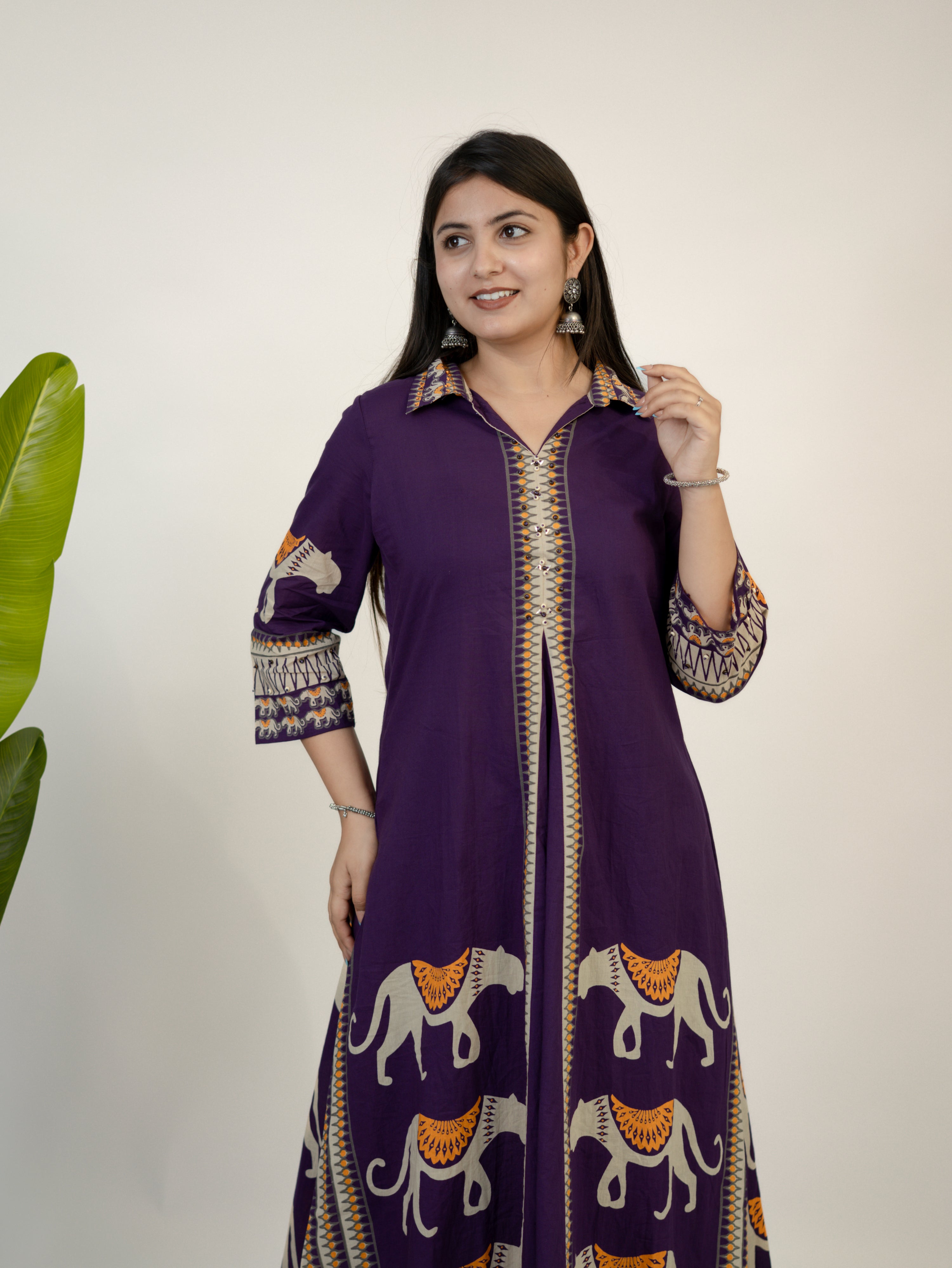 Kiara Purple Tribal Bagh Cotton BeadWork Kurta Set