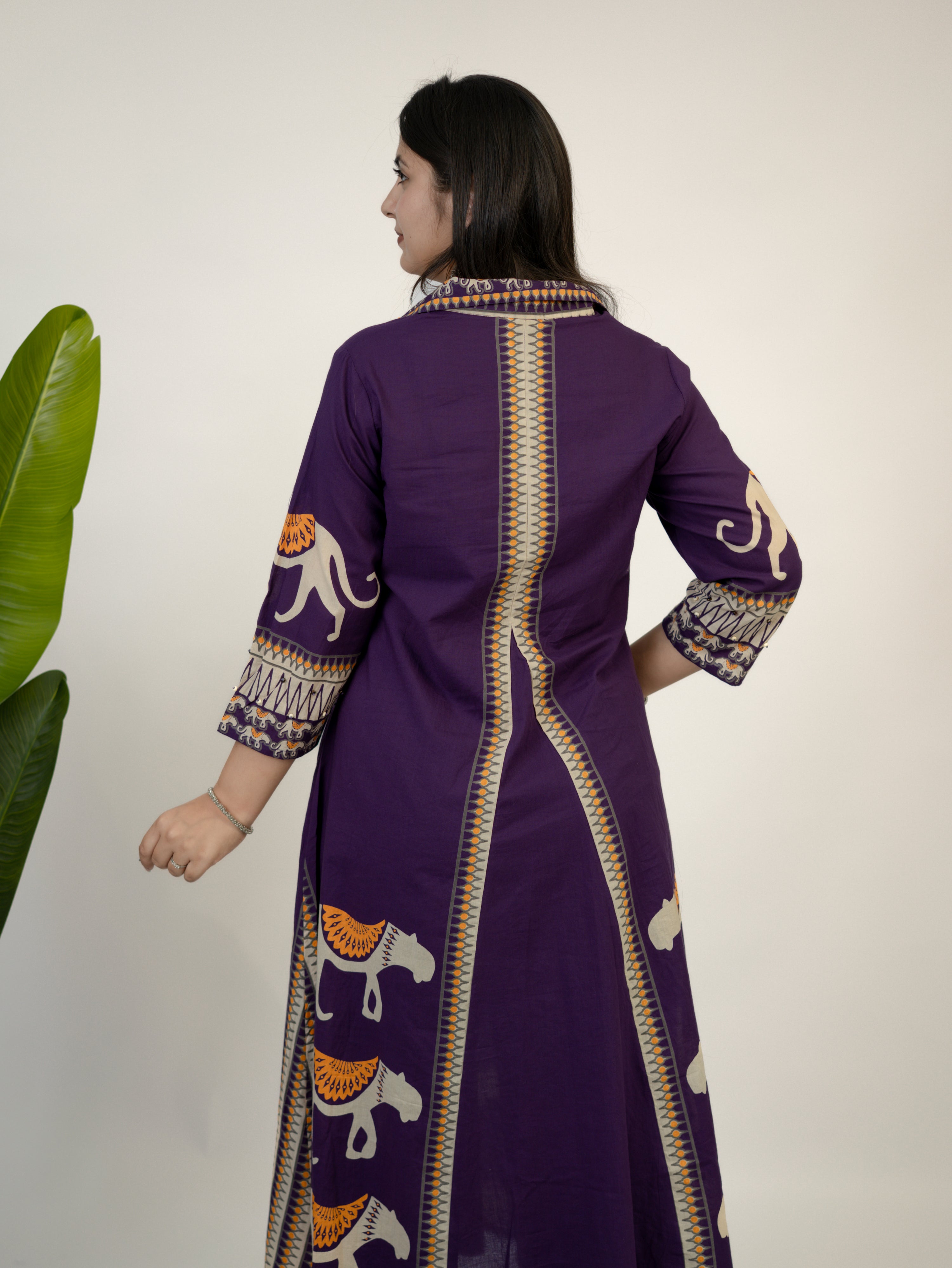 Kiara Purple Tribal Bagh Cotton BeadWork Kurta Set