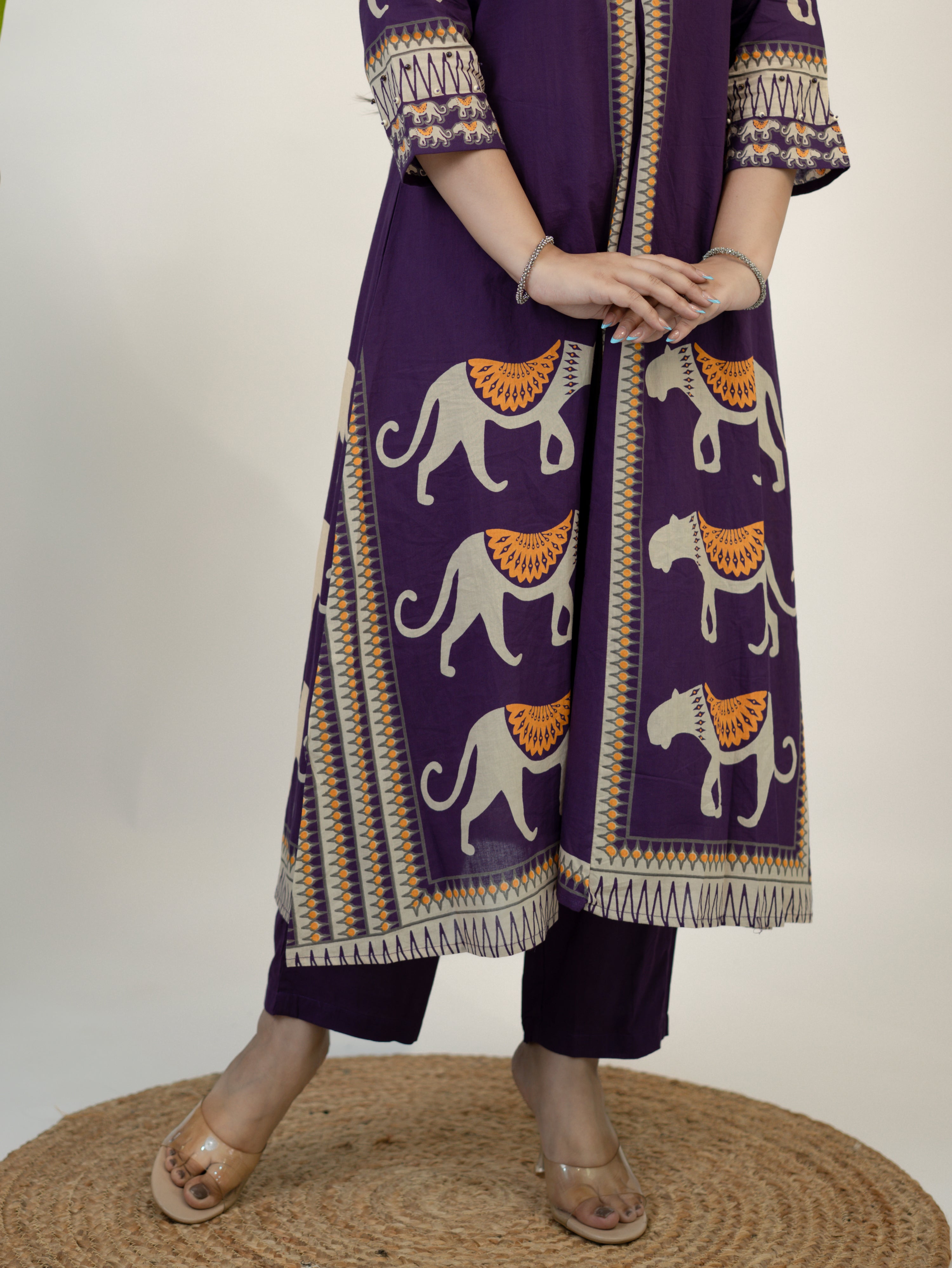 Kiara Purple Tribal Bagh Cotton BeadWork Kurta Set