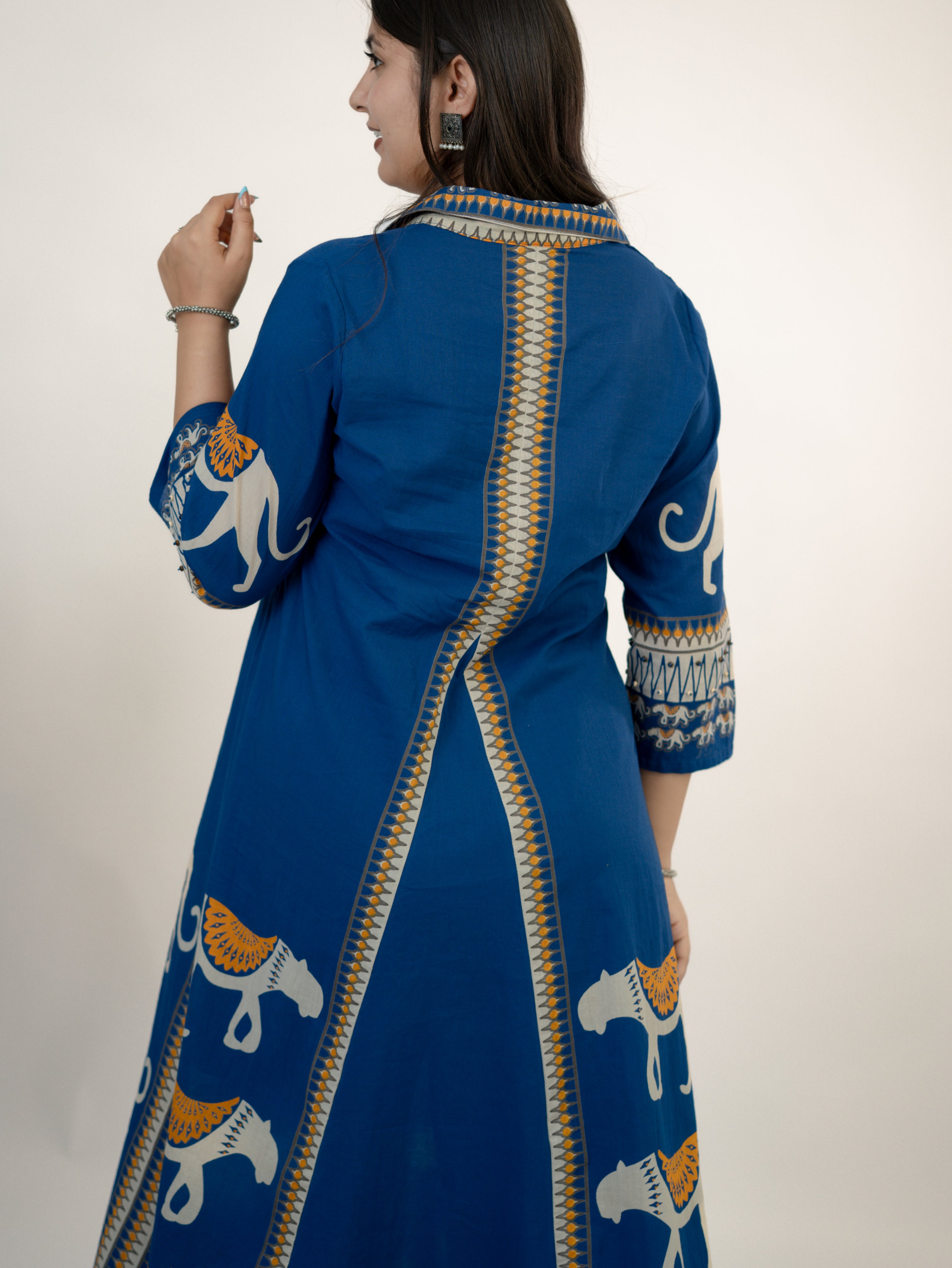 Kiara Blue Tribal Bagh Cotton BeadWork Kurta Set