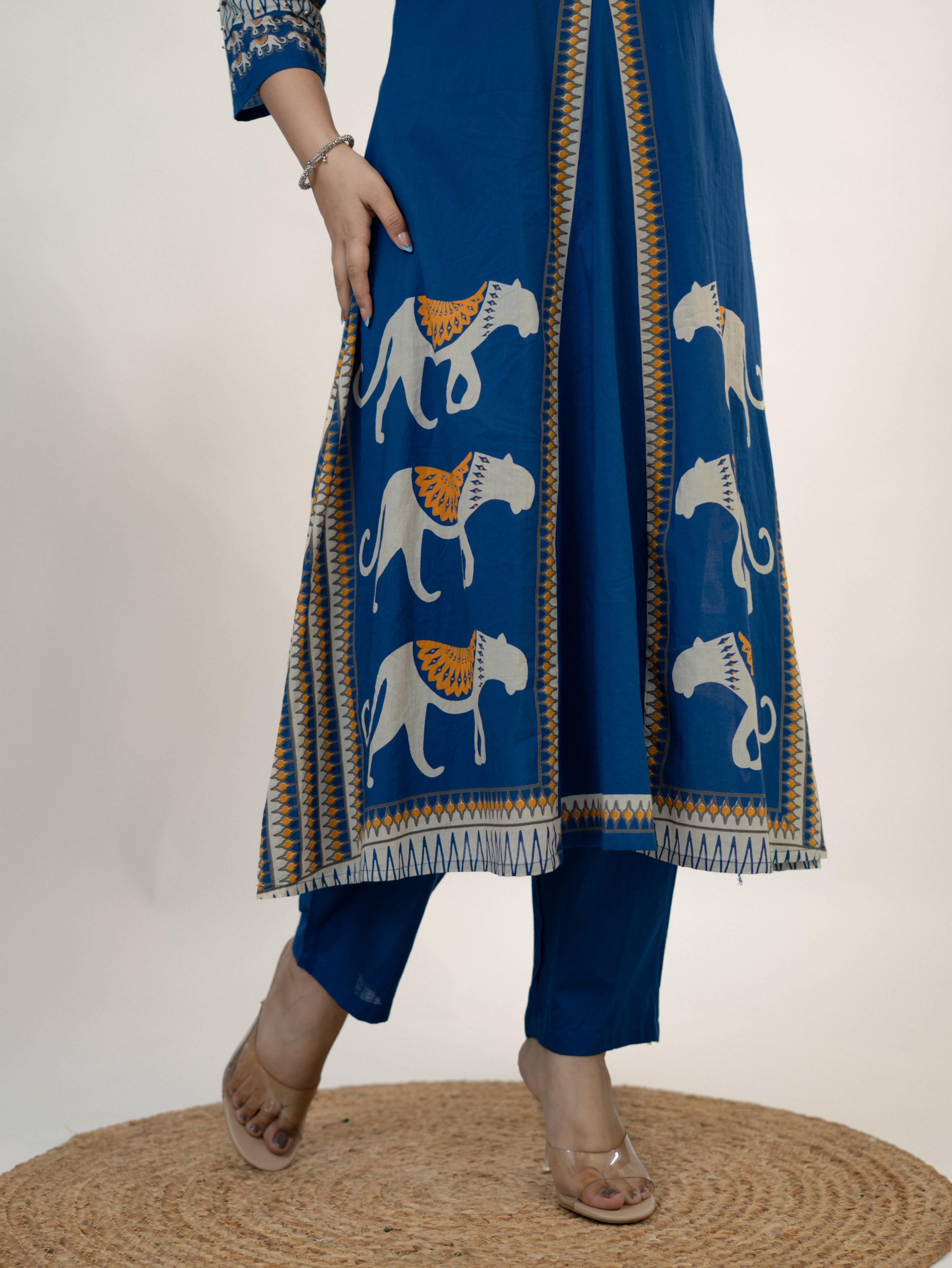 Kiara Blue Tribal Bagh Cotton BeadWork Kurta Set