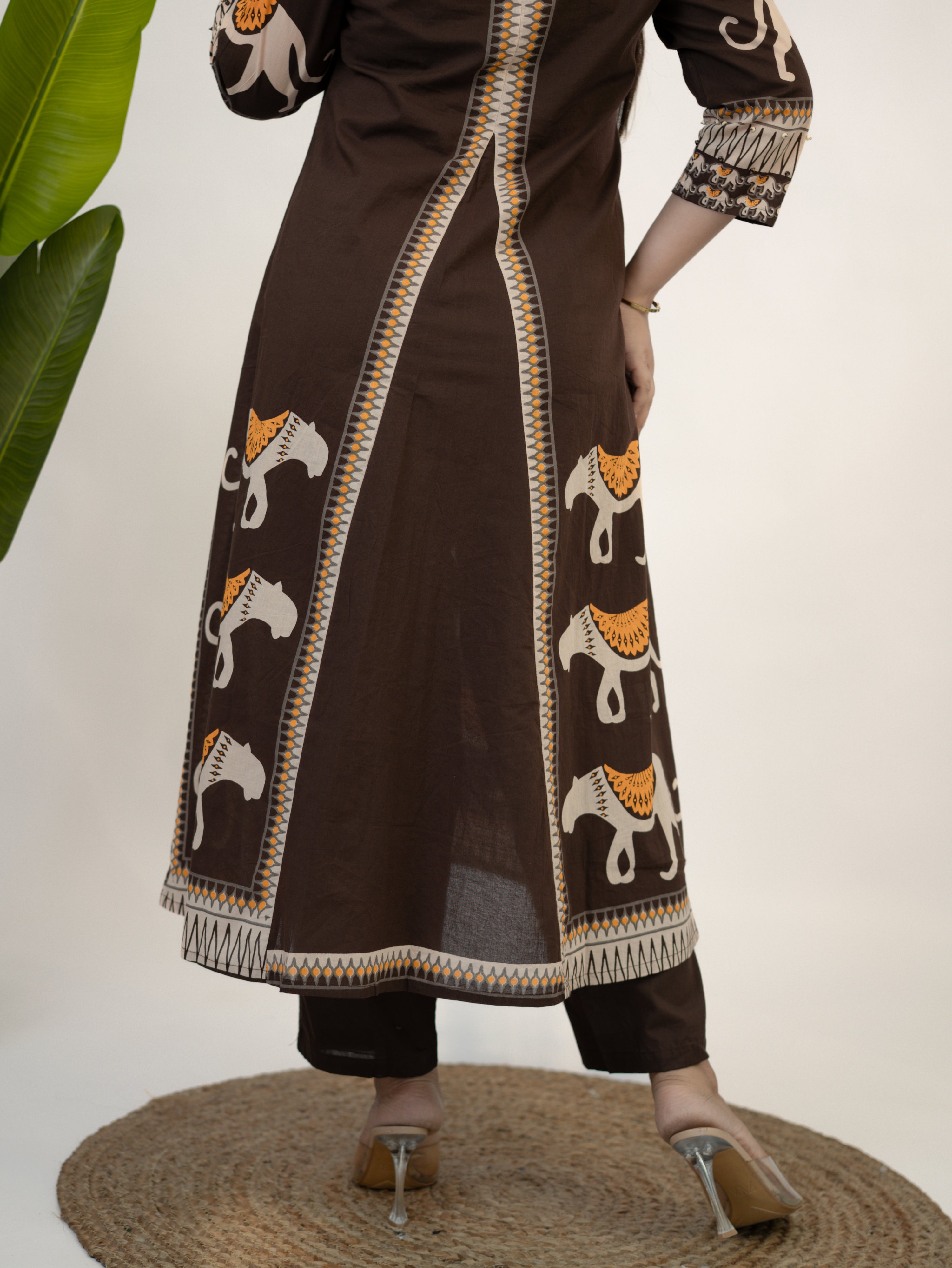 Kiara Brown Tribal Bagh Cotton BeadWork Kurta Set
