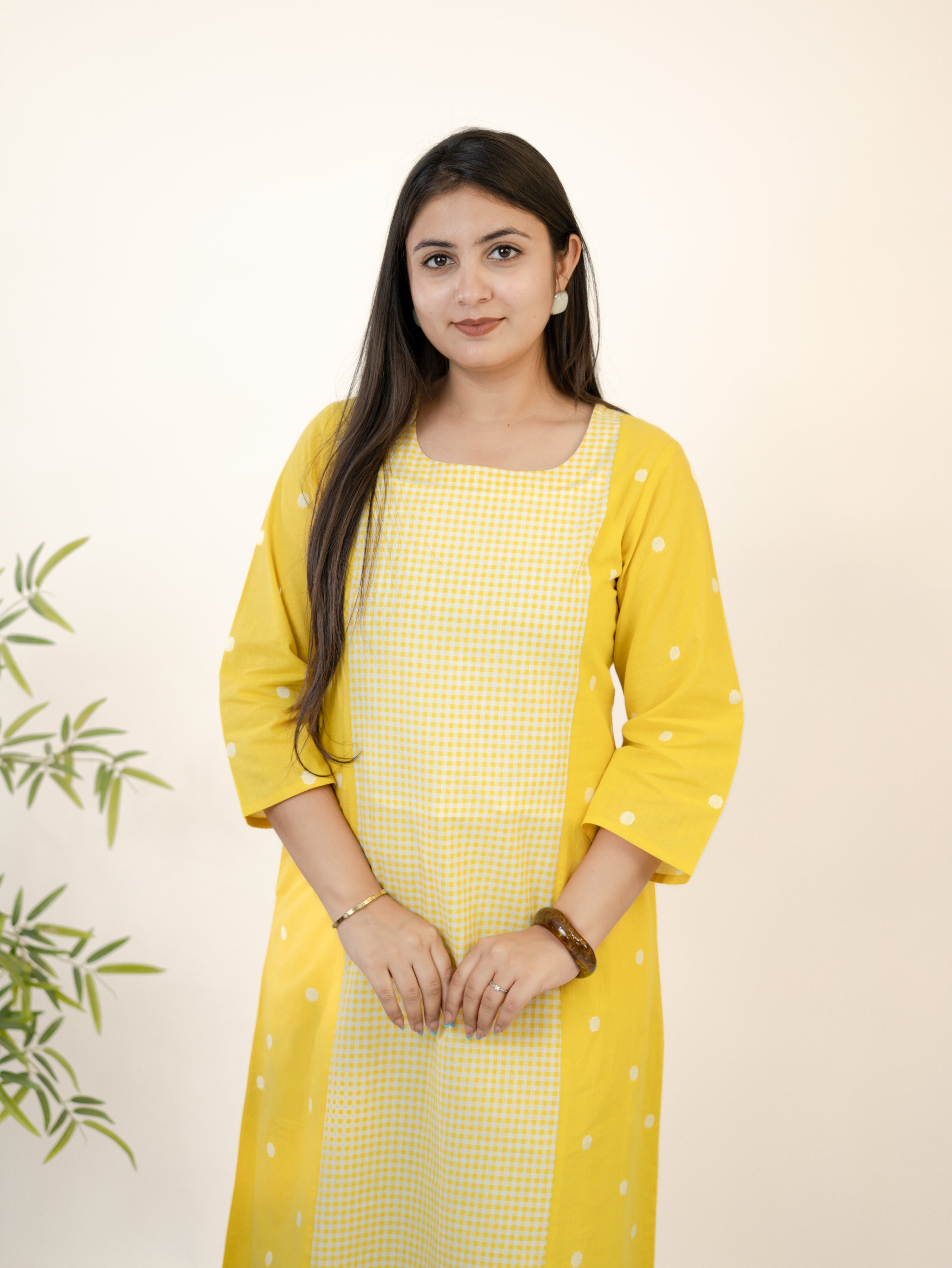 Taana Yellow Premium Handloom Cotton A-line Kurta Set