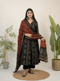 Vanya Black Cotton Ikkat Angrakha Anarkali Dupatta Set